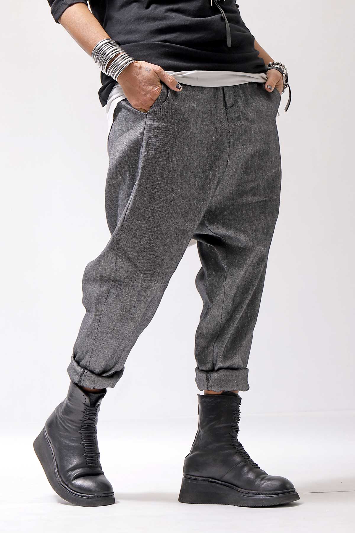 【NOSTRASANTISSIMA】 UNISEX LINEN COTTON SARROUEL PANTS P38_GREY