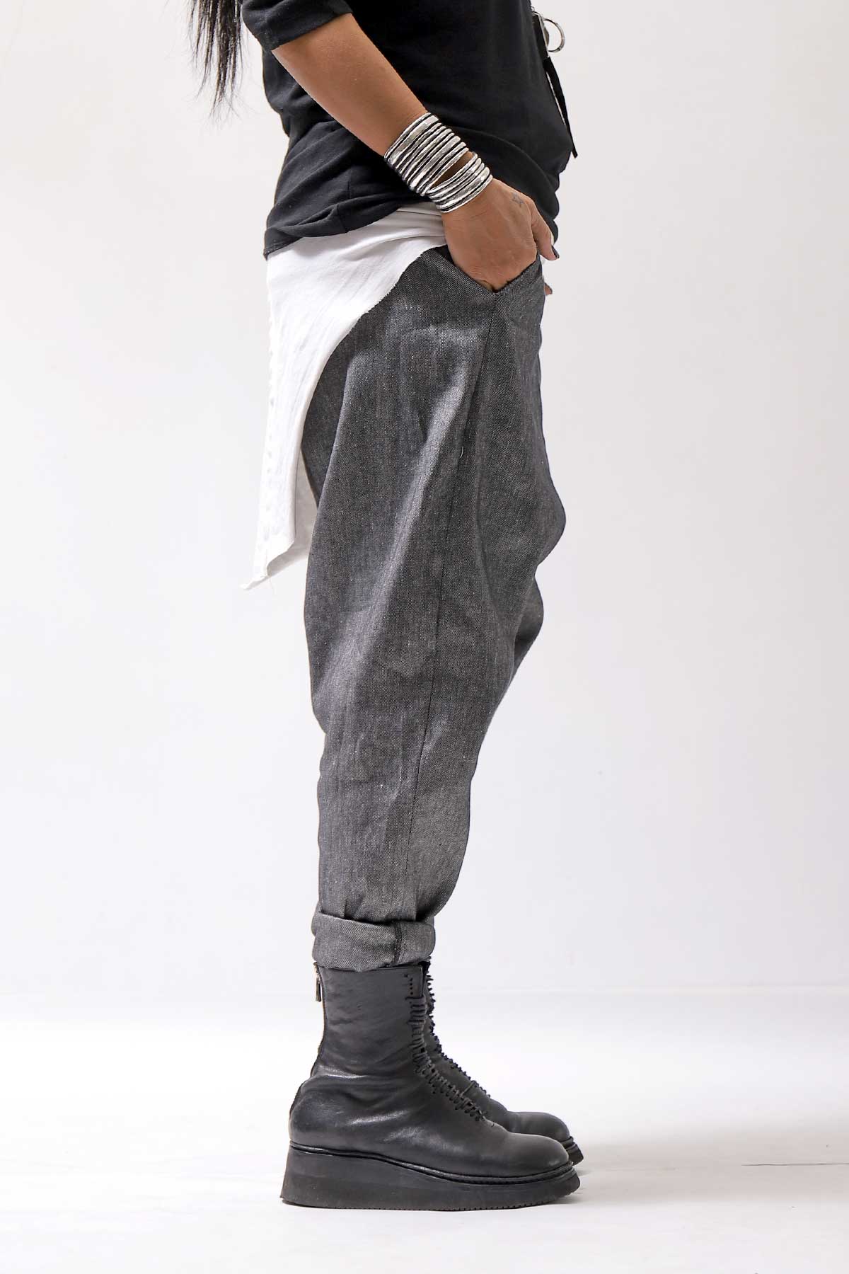 【NOSTRASANTISSIMA】 UNISEX LINEN COTTON SARROUEL PANTS P38_GREY