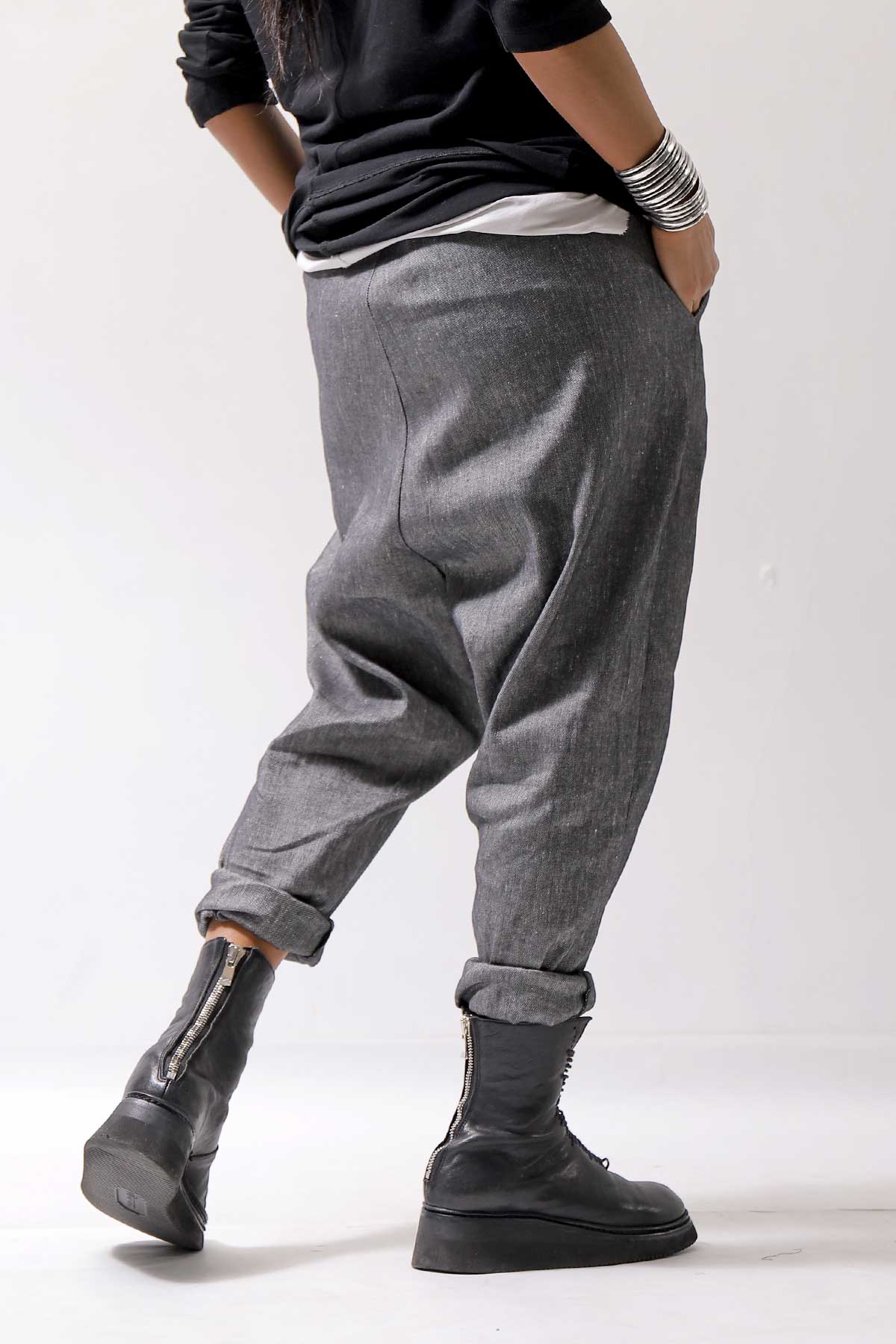 【NOSTRASANTISSIMA】 UNISEX LINEN COTTON SARROUEL PANTS P38_GREY