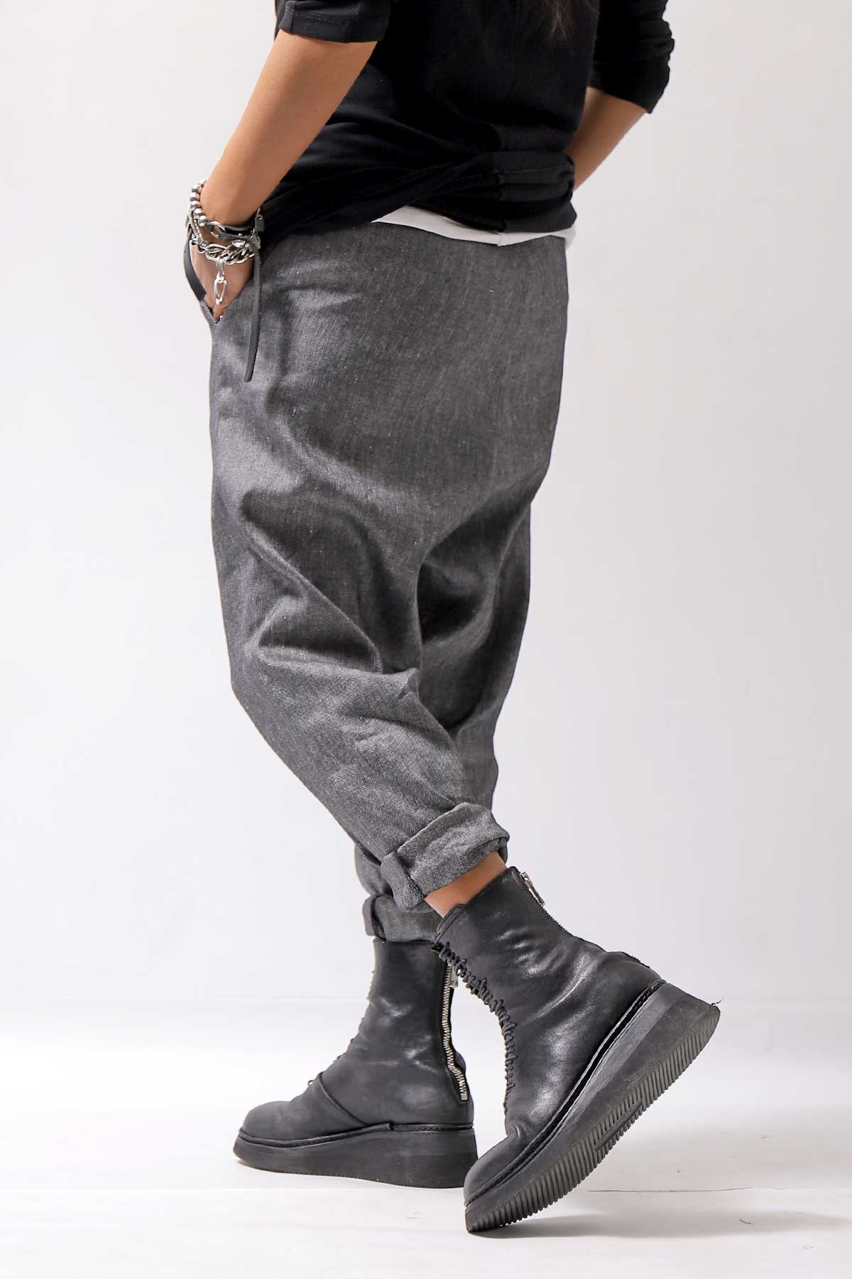 【NOSTRASANTISSIMA】 UNISEX LINEN COTTON SARROUEL PANTS P38_GREY