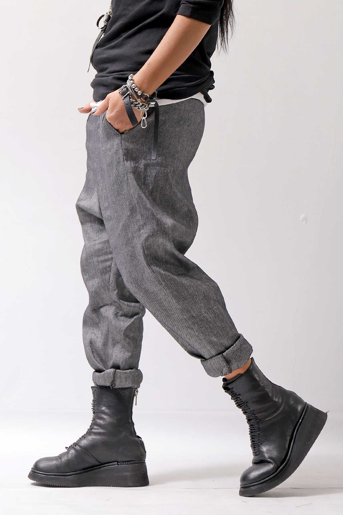 【NOSTRASANTISSIMA】 UNISEX LINEN COTTON SARROUEL PANTS P38_GREY