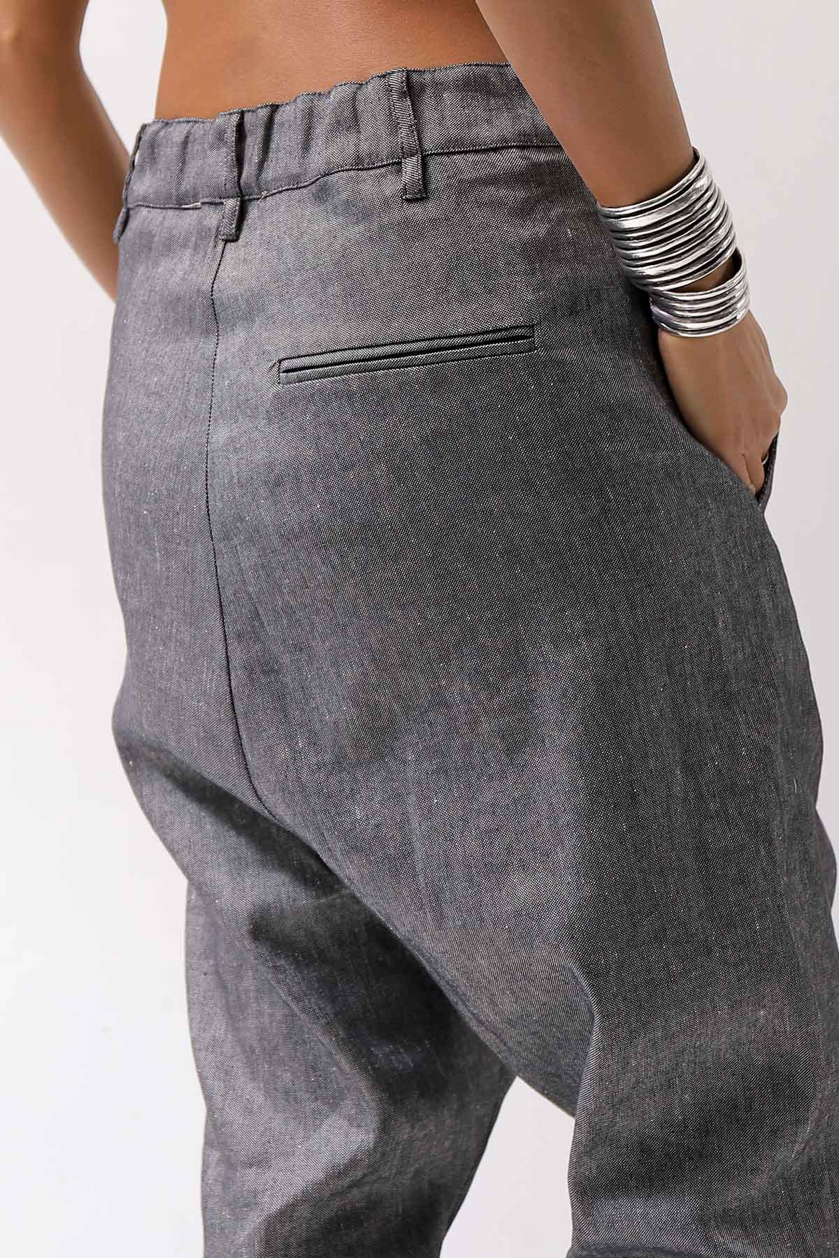 【NOSTRASANTISSIMA】 UNISEX LINEN COTTON SARROUEL PANTS P38_GREY