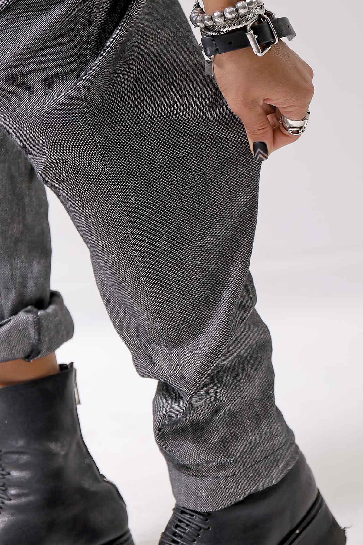 【NOSTRASANTISSIMA】 UNISEX LINEN COTTON SARROUEL PANTS P38_GREY