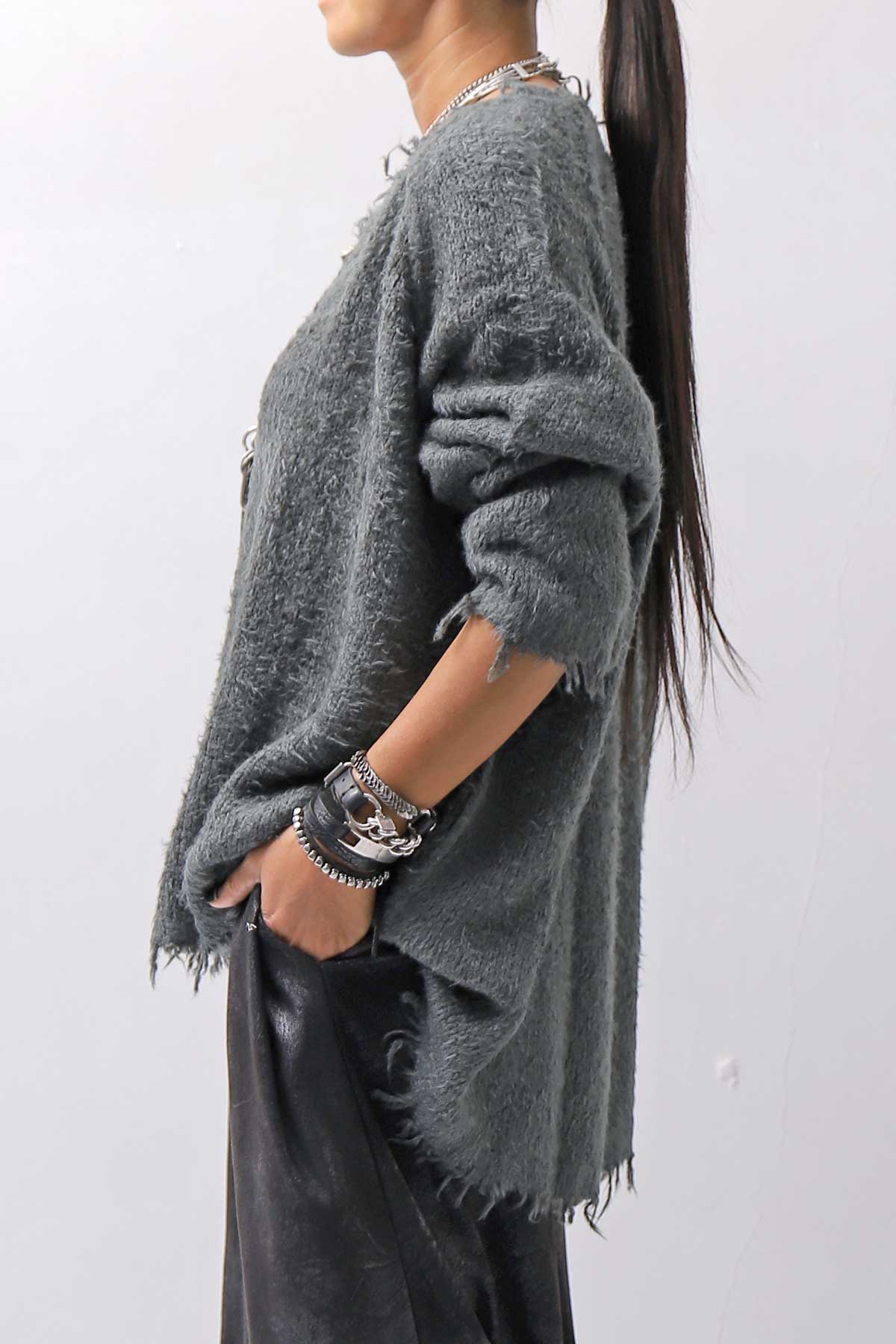 【RUNDHOLZ】 OVERSIZED GRUNGE SILK KNIT_SEAWEED