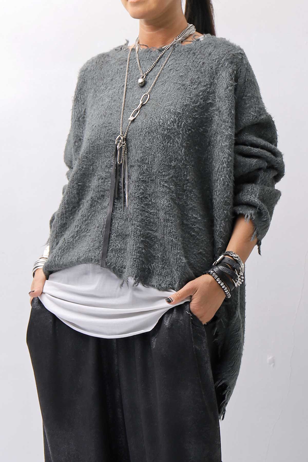 【RUNDHOLZ】 OVERSIZED GRUNGE SILK KNIT_SEAWEED