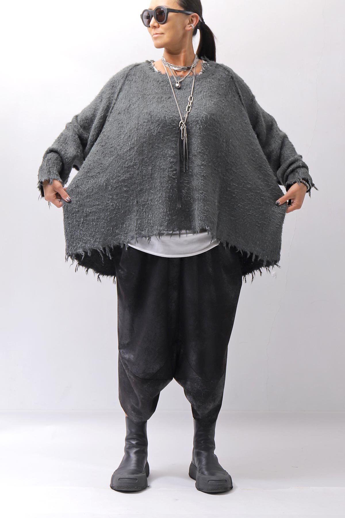 【RUNDHOLZ】 OVERSIZED GRUNGE SILK KNIT_SEAWEED