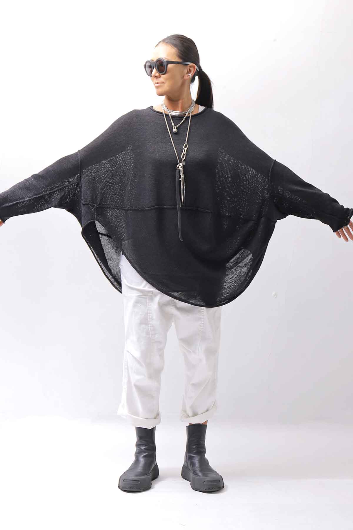 【RUNDHOLZ】 UNISEX OVER SIZED PAPER COTTON TOP _BLACK