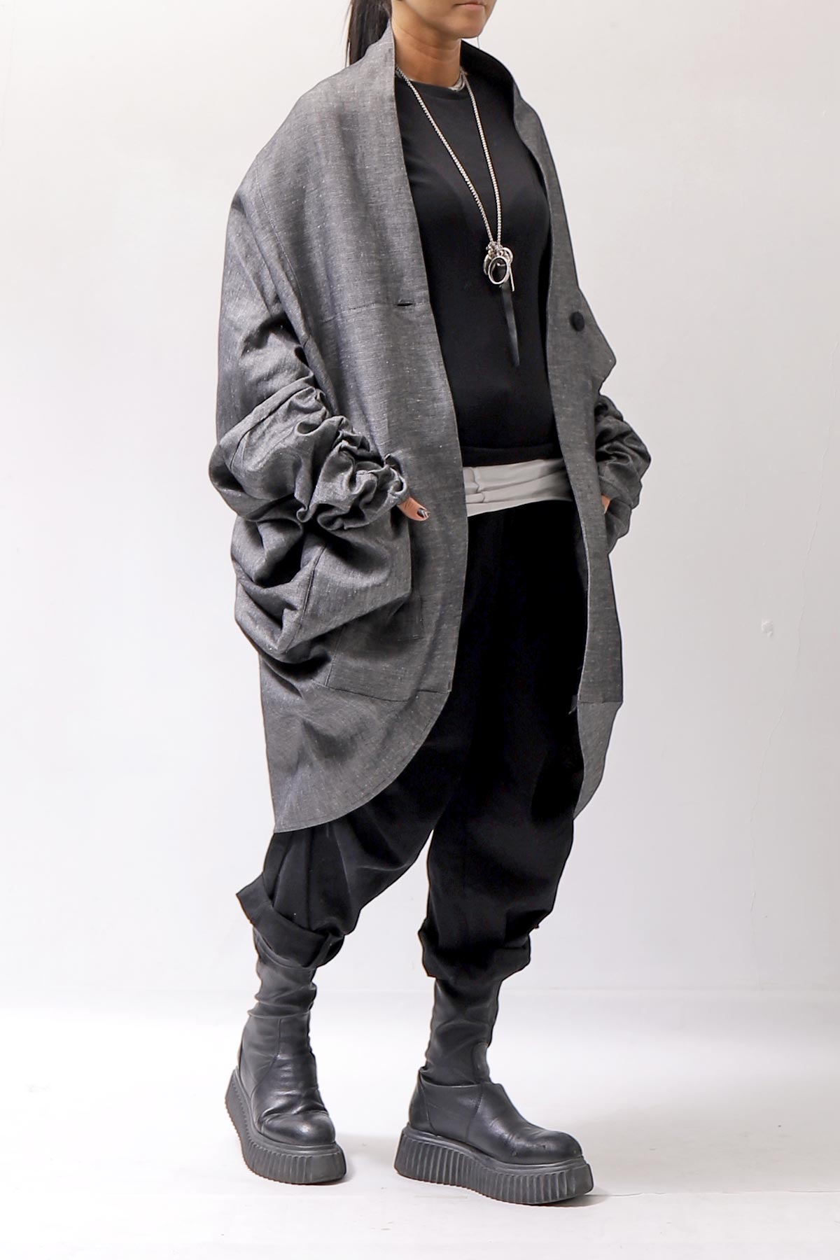 【NOSTRASANTISSIMA】 UNISEX OVAL CARDIGAN JACKET M111_GREY