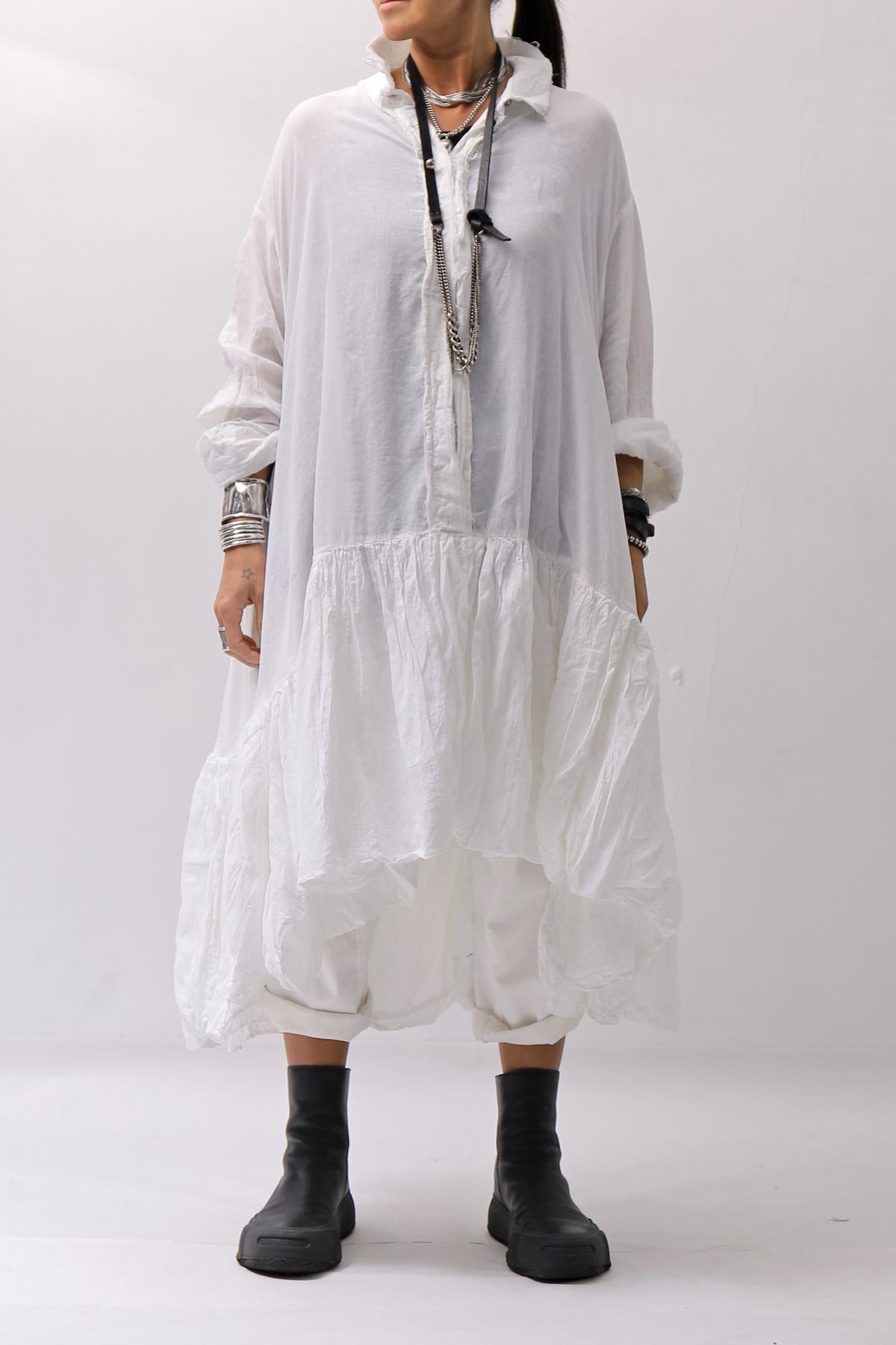 【RUNDHOLZ】 COTTON CHIFFON SHIRT DRESS _SEAFOAM FOG