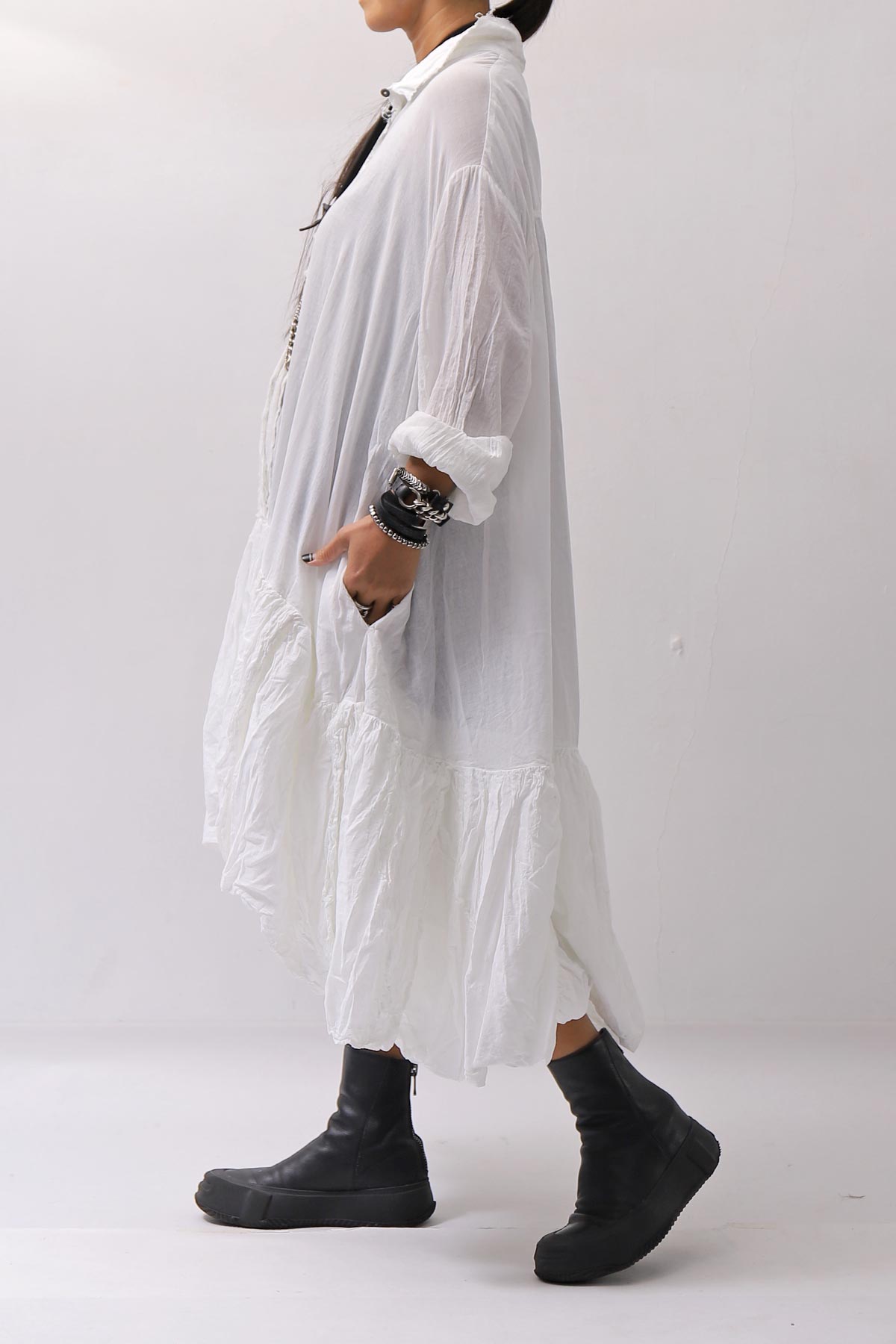 【RUNDHOLZ】 COTTON CHIFFON SHIRT DRESS _SEAFOAM FOG