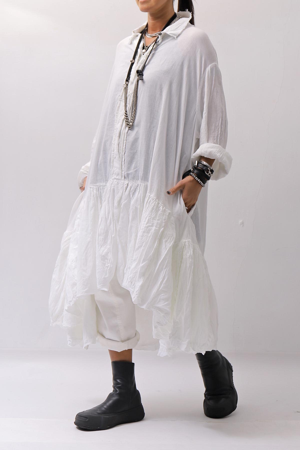 【RUNDHOLZ】 COTTON CHIFFON SHIRT DRESS _SEAFOAM FOG