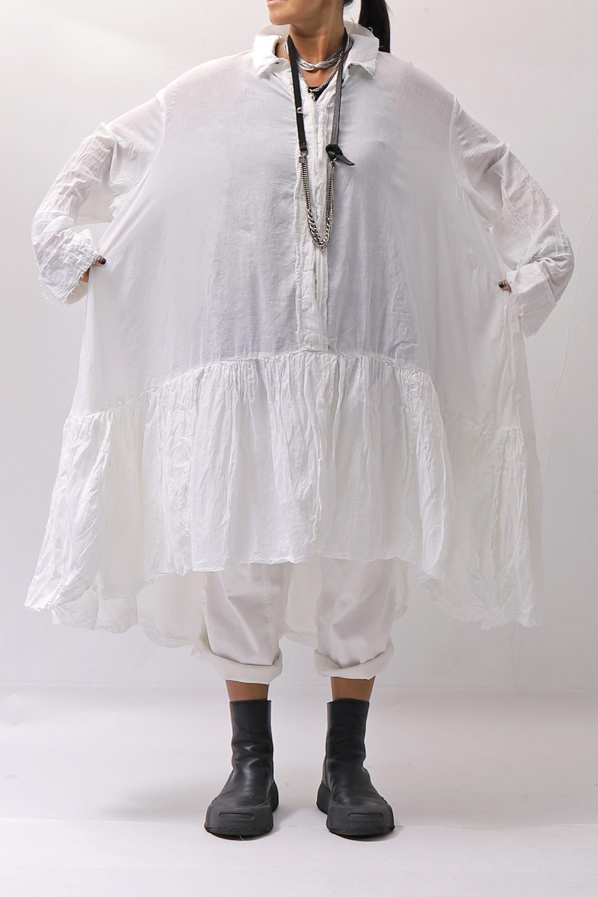 【RUNDHOLZ】 COTTON CHIFFON SHIRT DRESS _SEAFOAM FOG