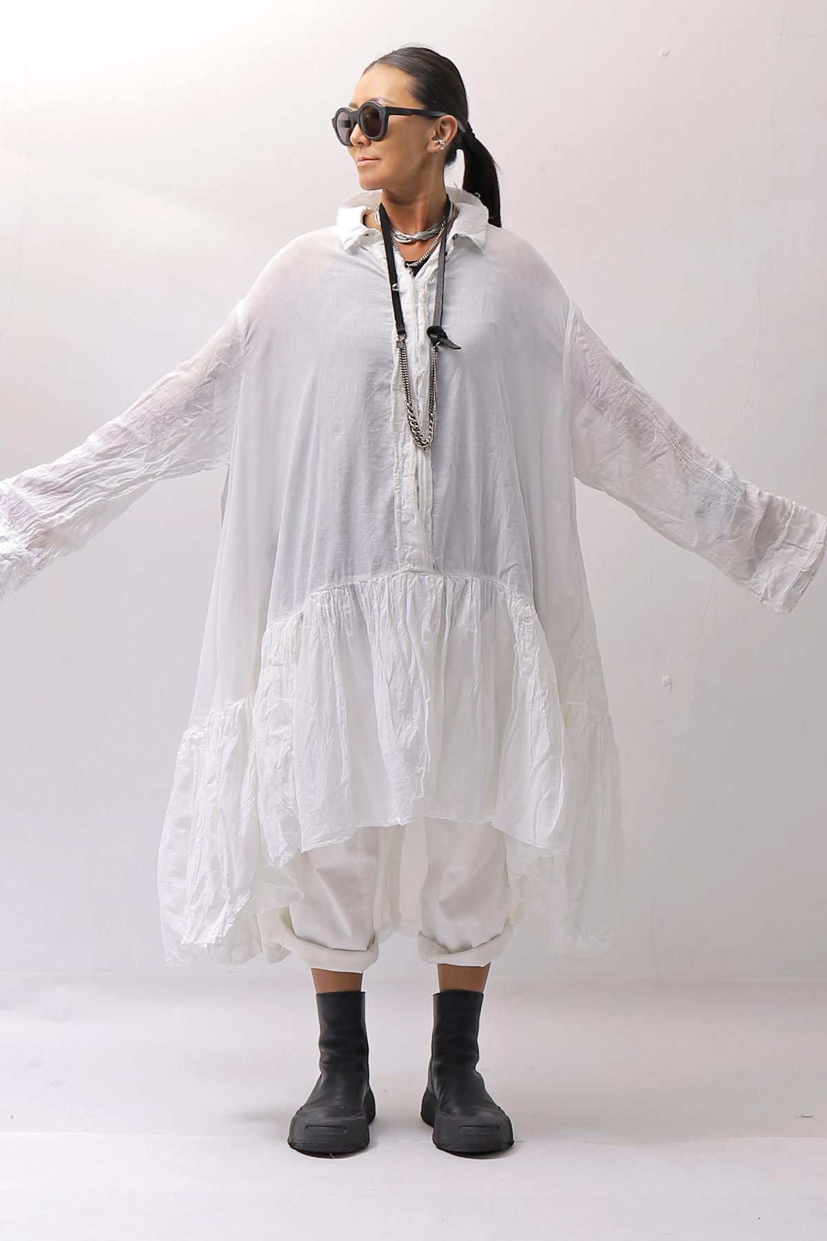【RUNDHOLZ】 COTTON CHIFFON SHIRT DRESS _SEAFOAM FOG