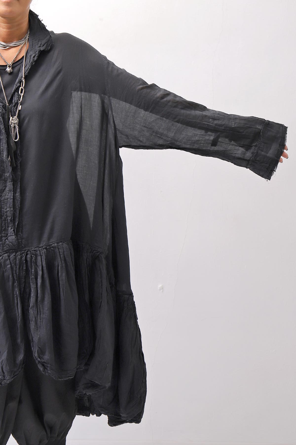 【RUNDHOLZ】 COTTON CHIFFON SHIRT DRESS _BLACK GLOSS