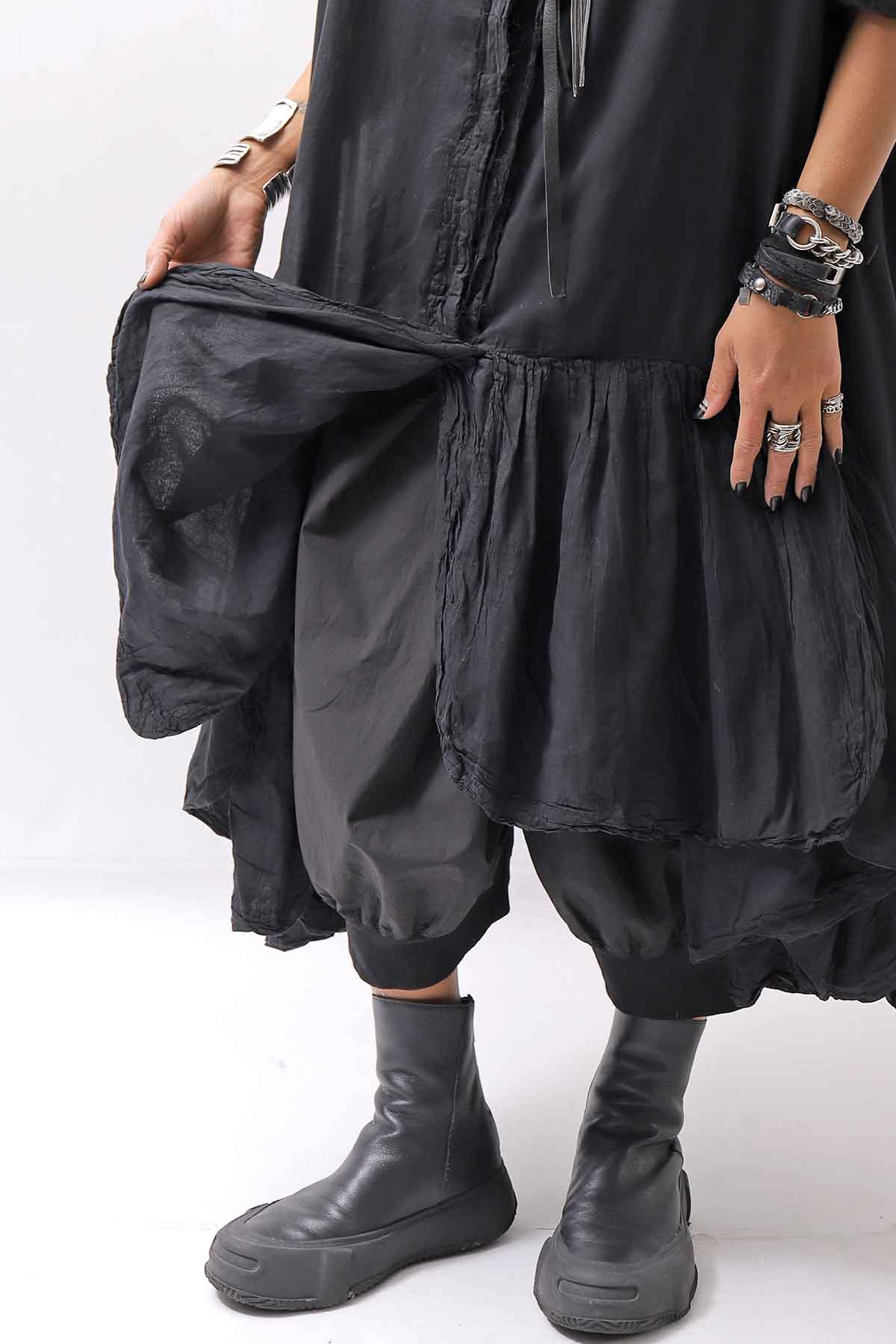 【RUNDHOLZ】 COTTON CHIFFON SHIRT DRESS _BLACK GLOSS