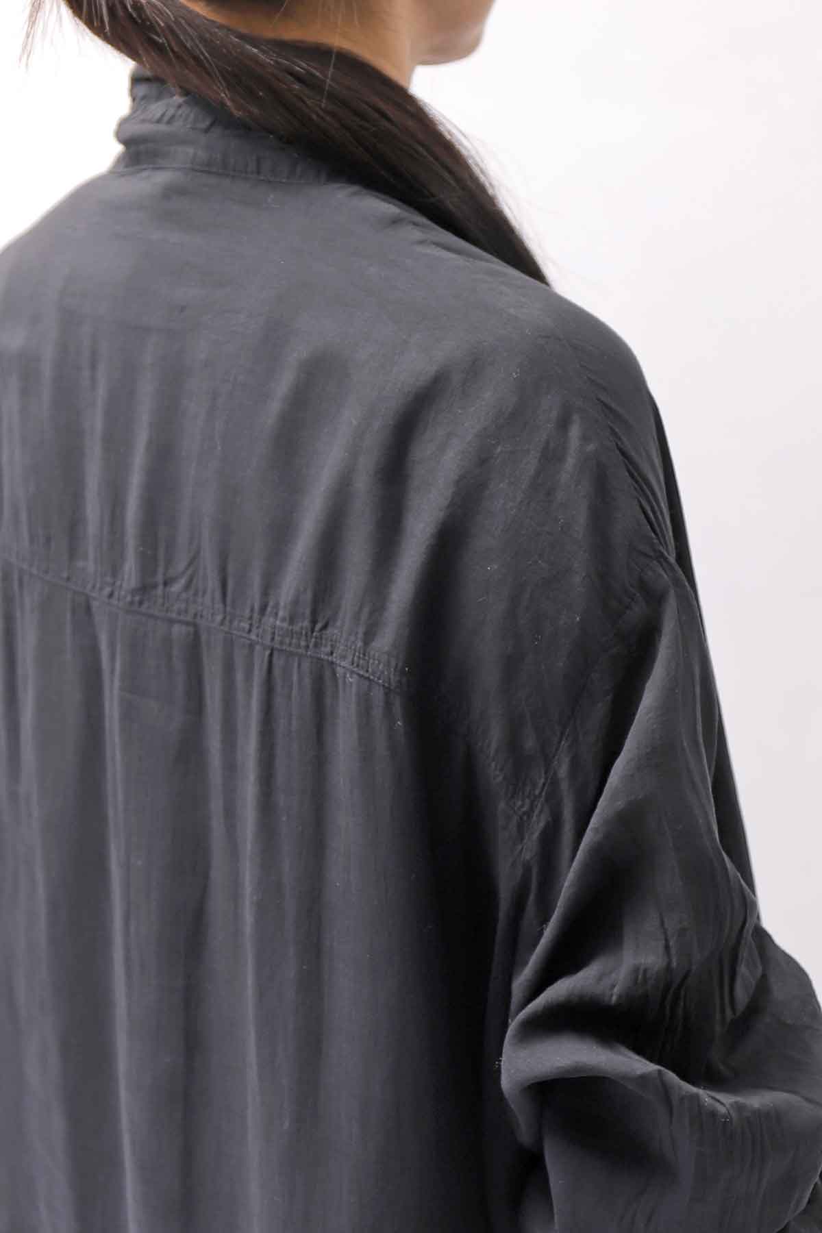 【RUNDHOLZ】 COTTON CHIFFON SHIRT DRESS _BLACK GLOSS
