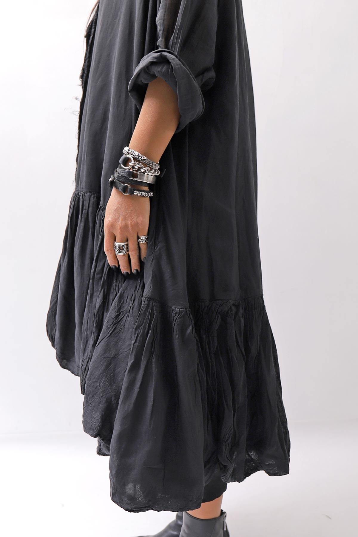 【RUNDHOLZ】 COTTON CHIFFON SHIRT DRESS _BLACK GLOSS