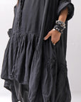【RUNDHOLZ】 COTTON CHIFFON SHIRT DRESS _BLACK GLOSS
