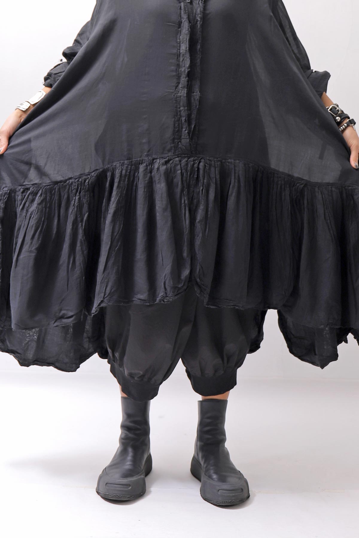 【RUNDHOLZ】 COTTON CHIFFON SHIRT DRESS _BLACK GLOSS