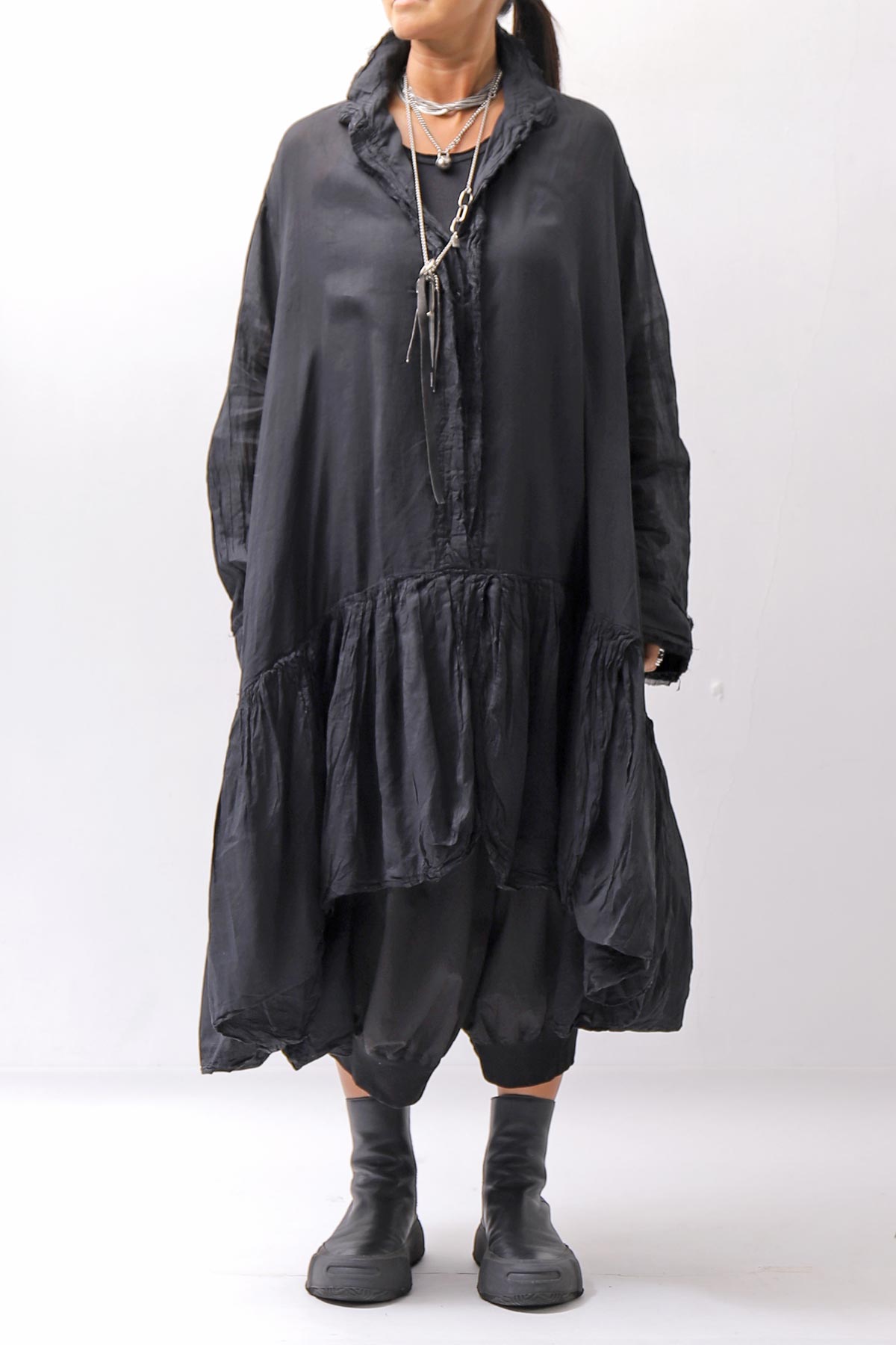【RUNDHOLZ】 COTTON CHIFFON SHIRT DRESS _BLACK GLOSS
