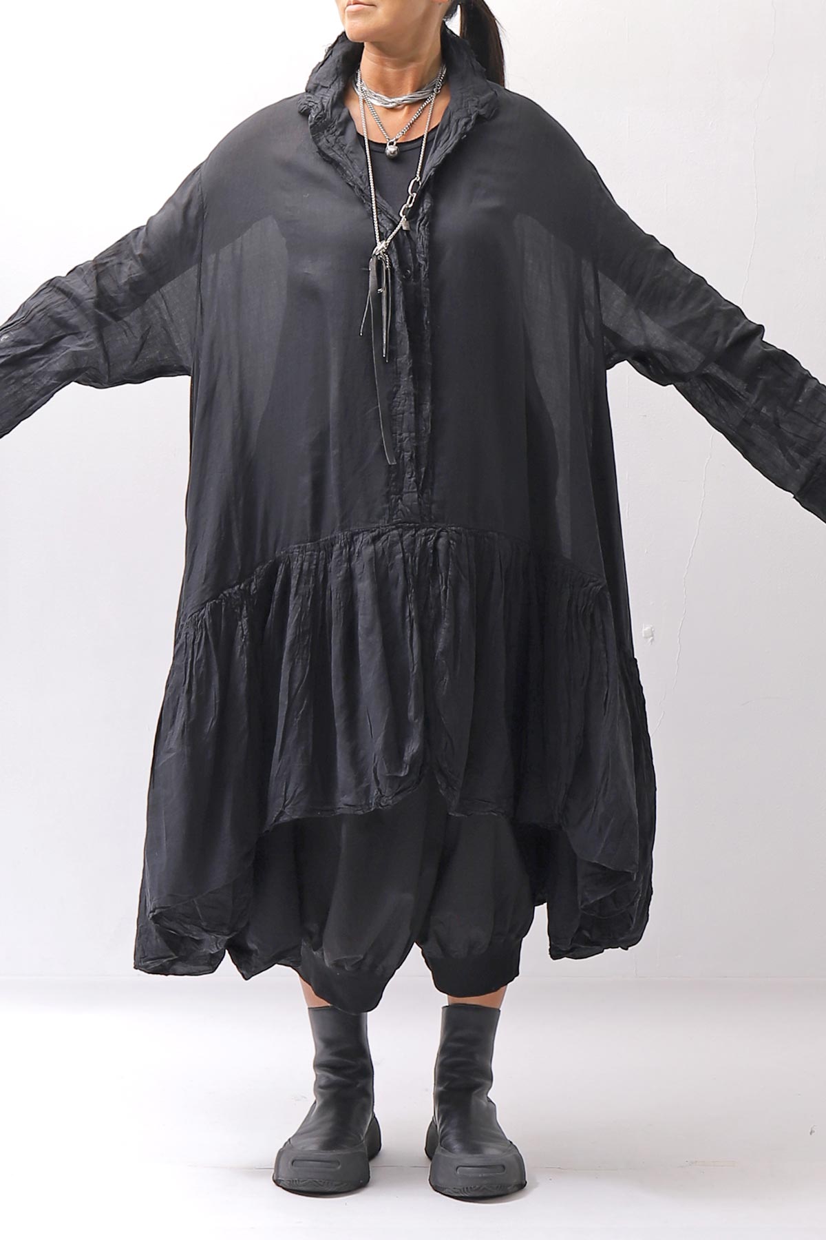 【RUNDHOLZ】 COTTON CHIFFON SHIRT DRESS _BLACK GLOSS