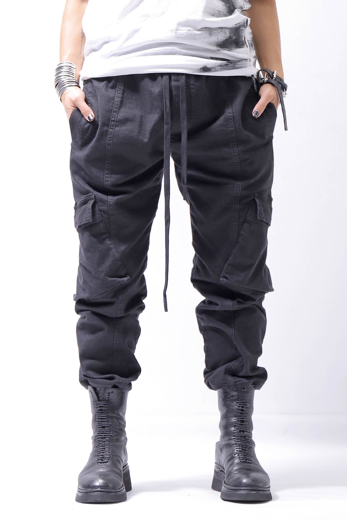 【Andrea Ya&#39;aqov】 UNISEX DENIM CARGO PANTS DEN60_BLACK