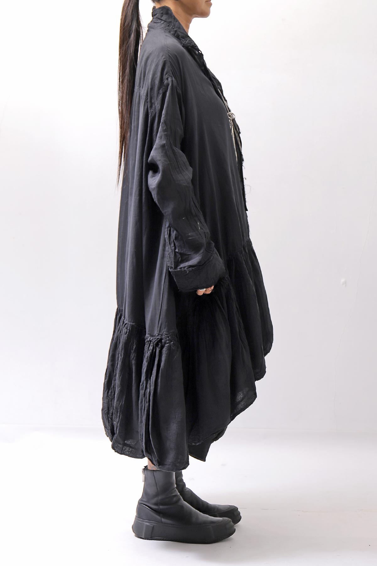 【RUNDHOLZ】 COTTON CHIFFON SHIRT DRESS _BLACK GLOSS