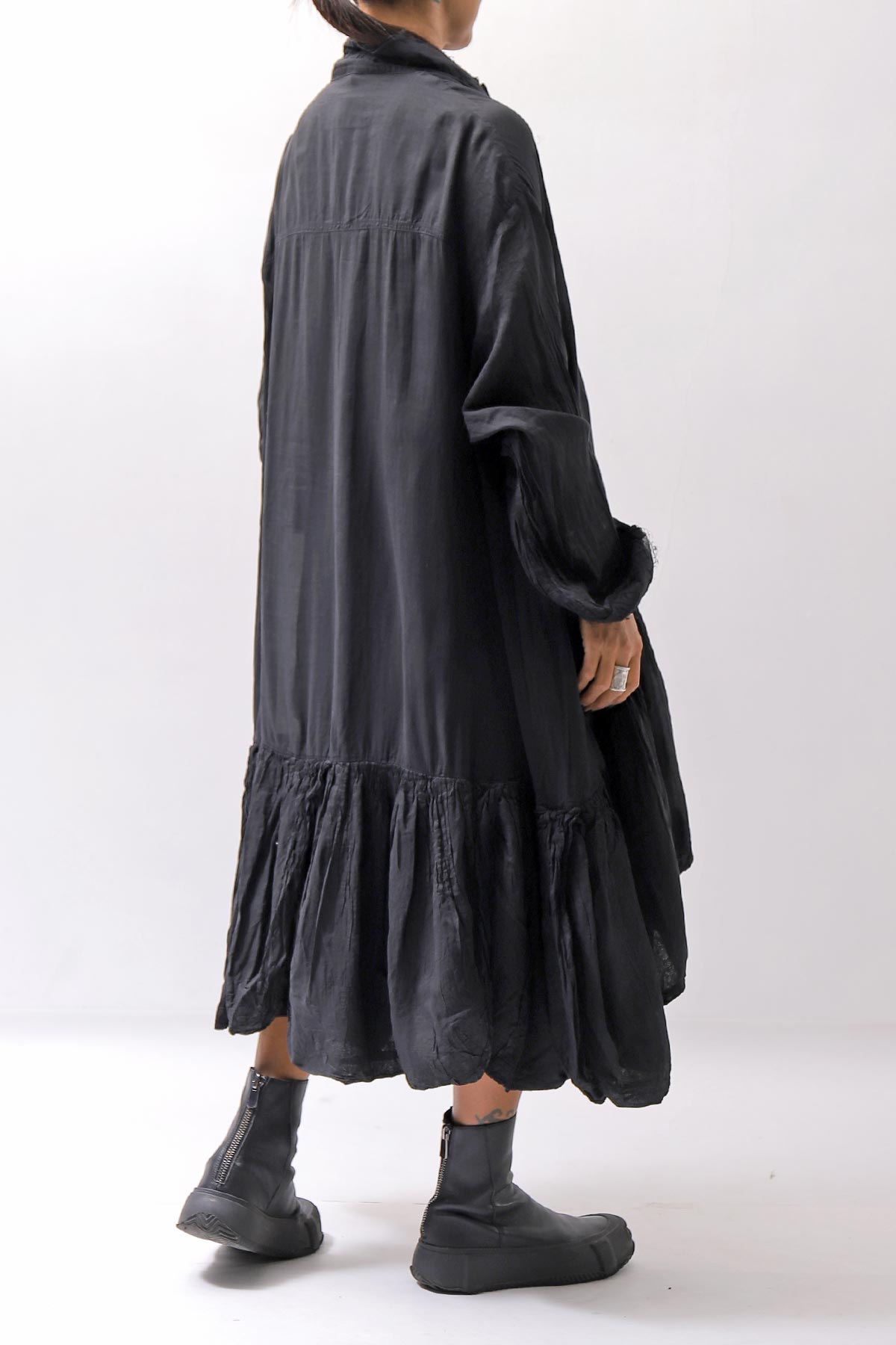 【RUNDHOLZ】 COTTON CHIFFON SHIRT DRESS _BLACK GLOSS