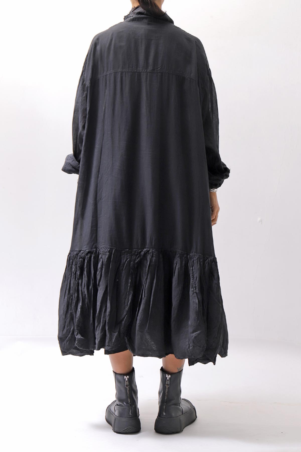 【RUNDHOLZ】 COTTON CHIFFON SHIRT DRESS _BLACK GLOSS