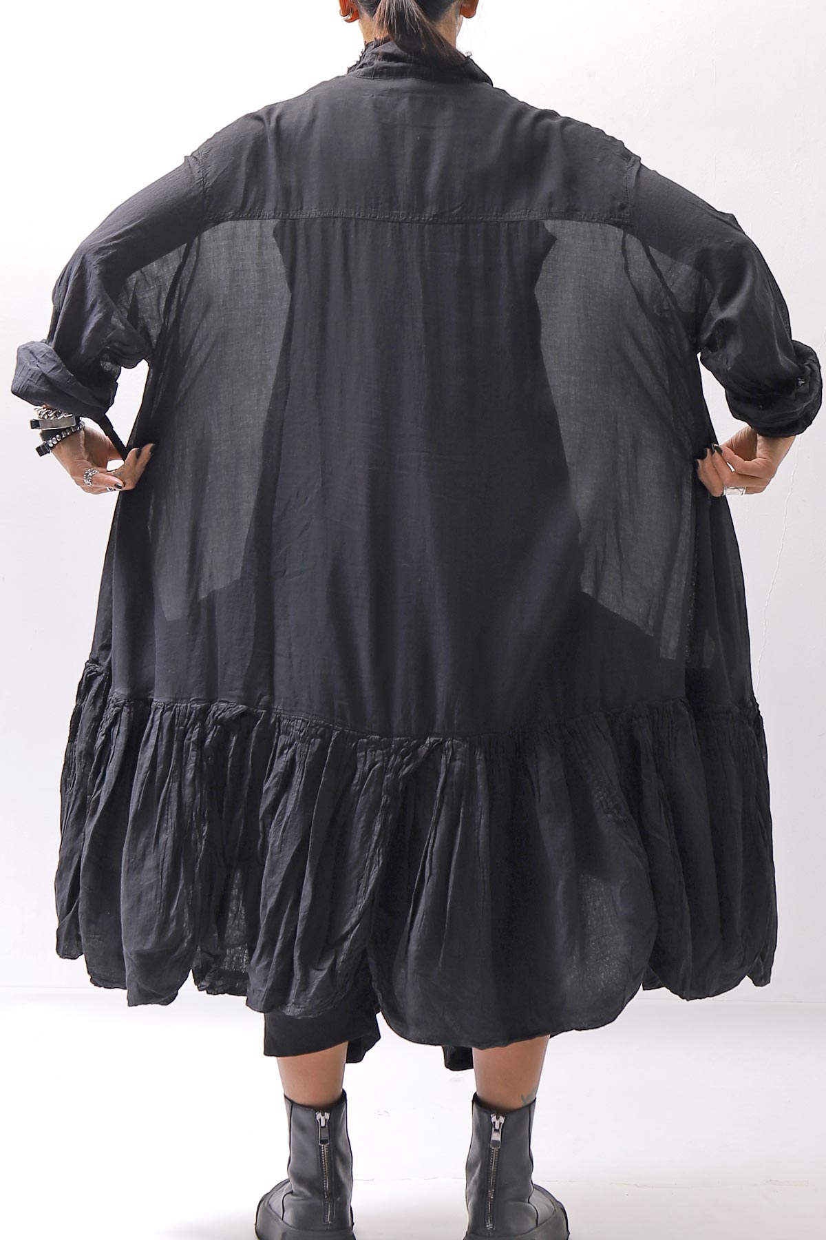 【RUNDHOLZ】 COTTON CHIFFON SHIRT DRESS _BLACK GLOSS