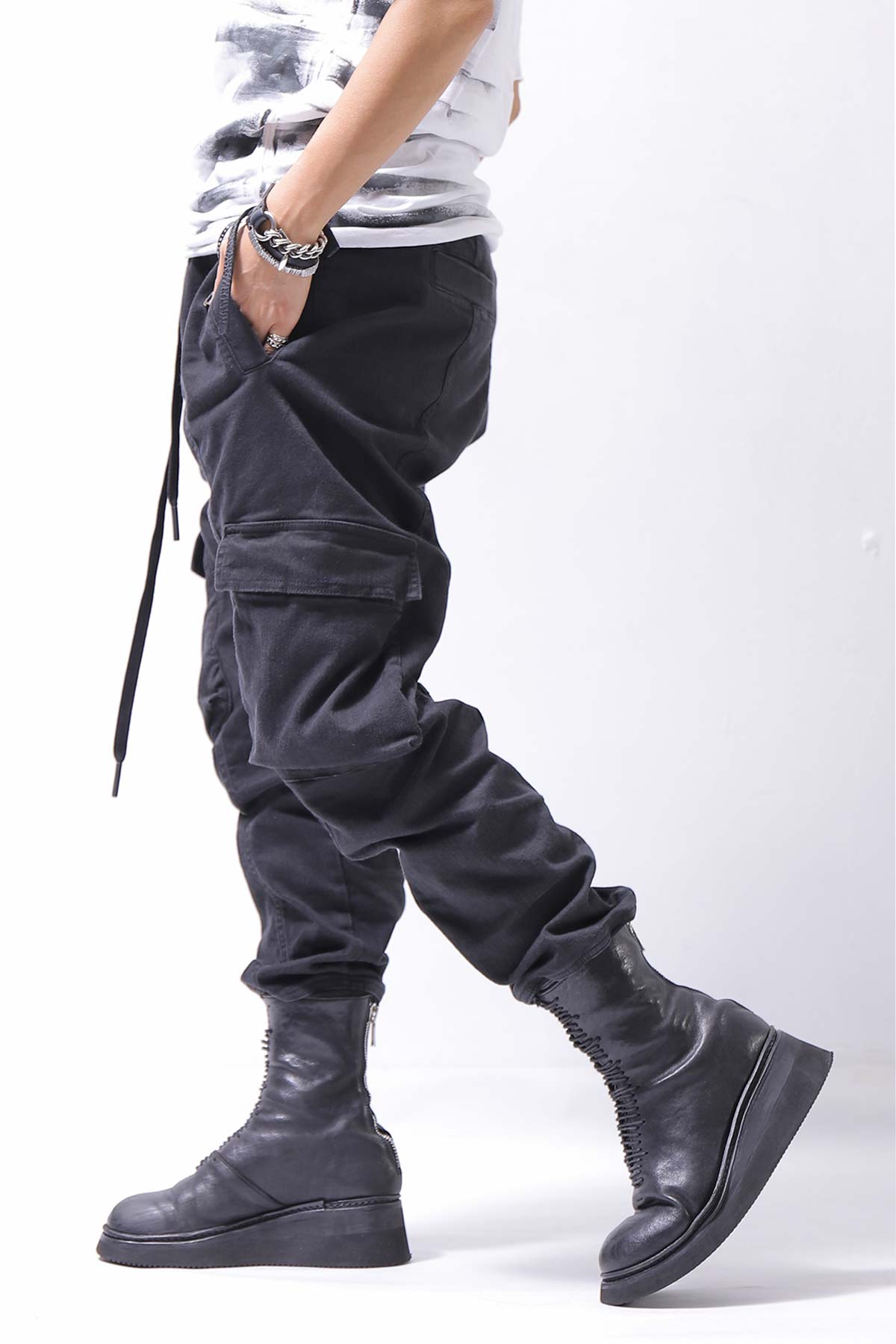 【Andrea Ya&#39;aqov】 UNISEX DENIM CARGO PANTS DEN60_BLACK