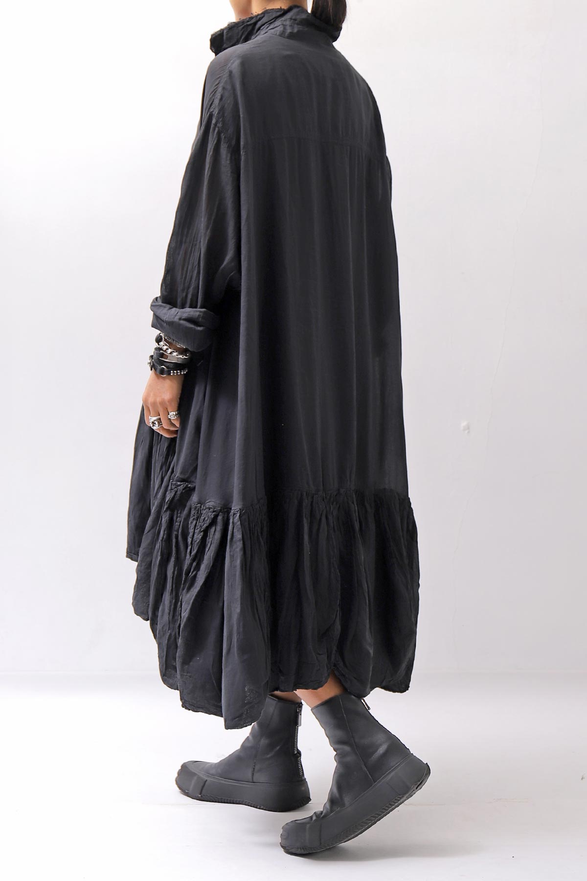 【RUNDHOLZ】 COTTON CHIFFON SHIRT DRESS _BLACK GLOSS
