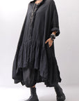 【RUNDHOLZ】 COTTON CHIFFON SHIRT DRESS _BLACK GLOSS