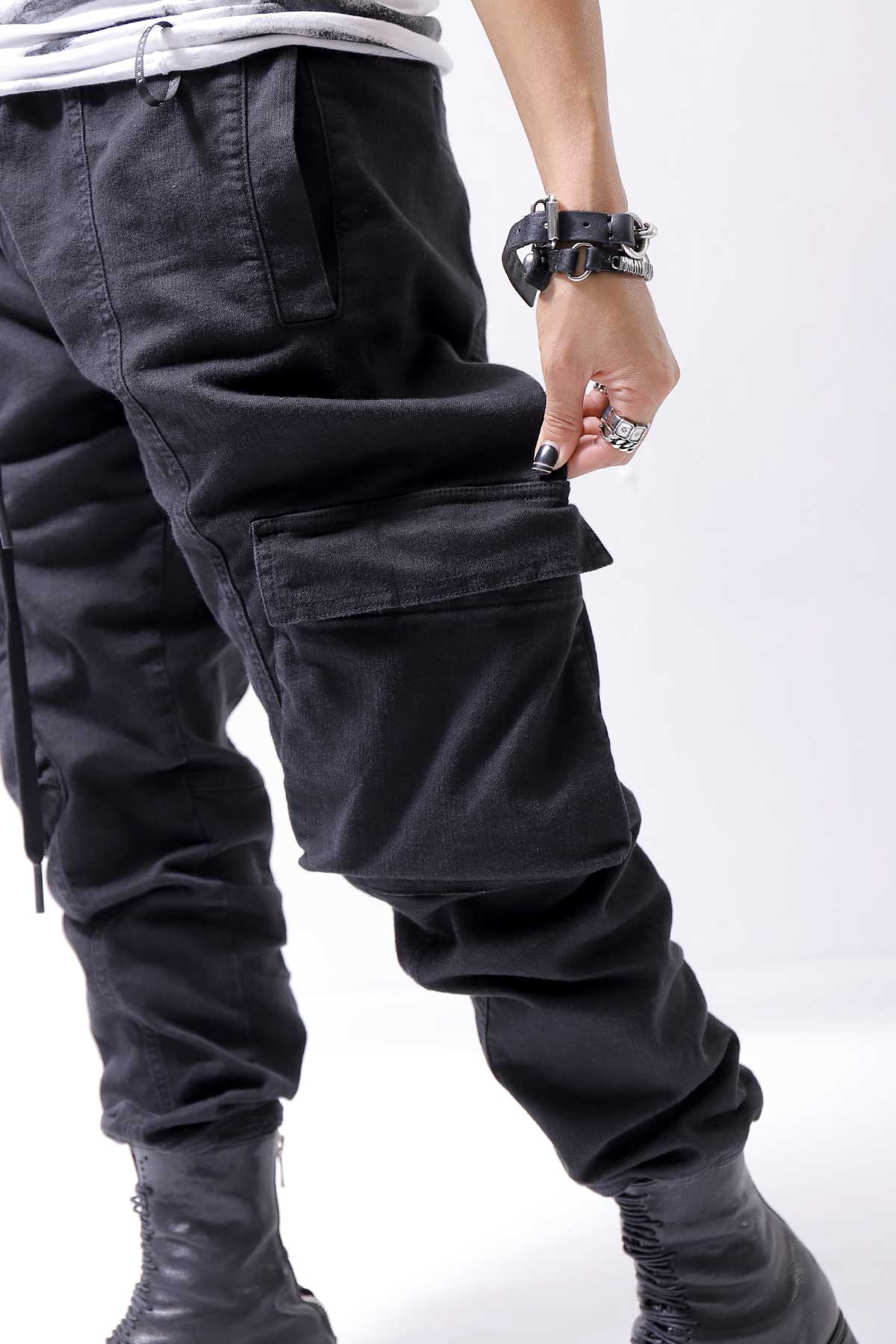 【Andrea Ya&#39;aqov】 UNISEX DENIM CARGO PANTS DEN60_BLACK