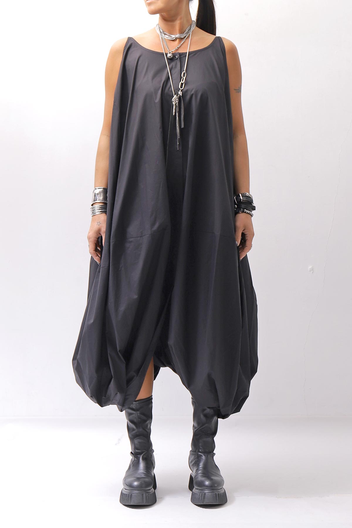 【RUNDHOLZ】 BALLOON OPEN SHIRT DRESS _BLACK