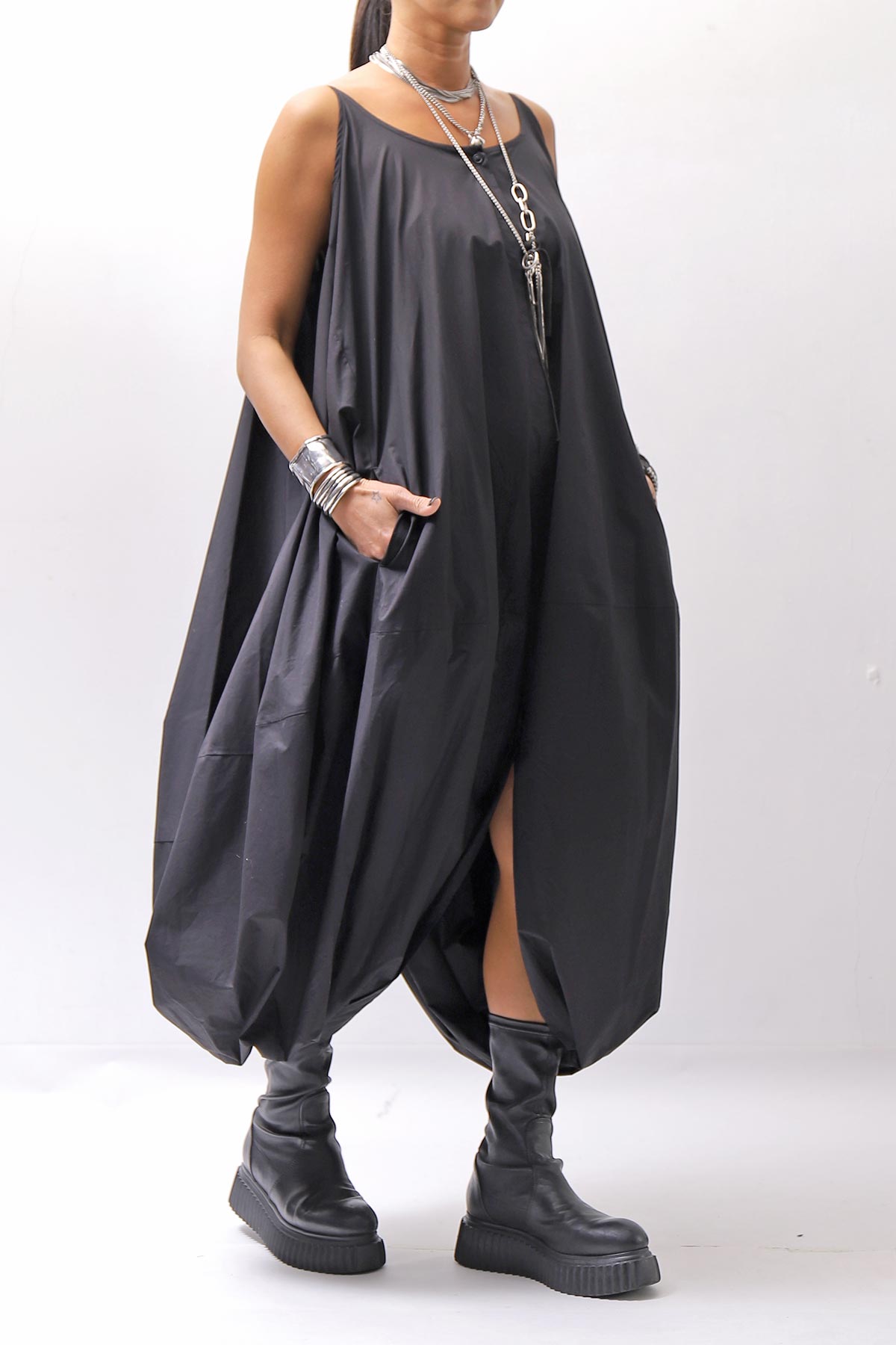 【RUNDHOLZ】 BALLOON OPEN SHIRT DRESS _BLACK