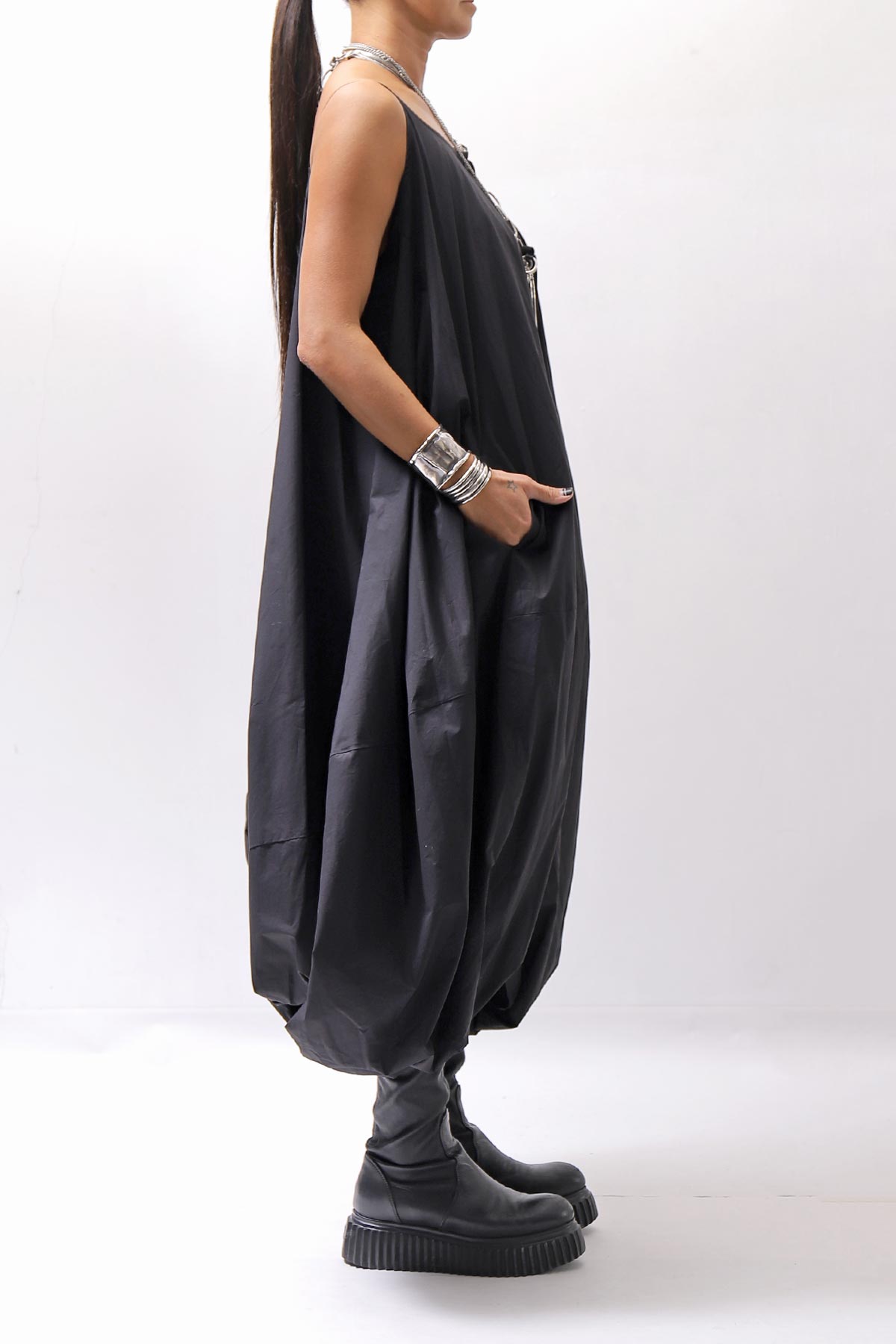 【RUNDHOLZ】 BALLOON OPEN SHIRT DRESS _BLACK