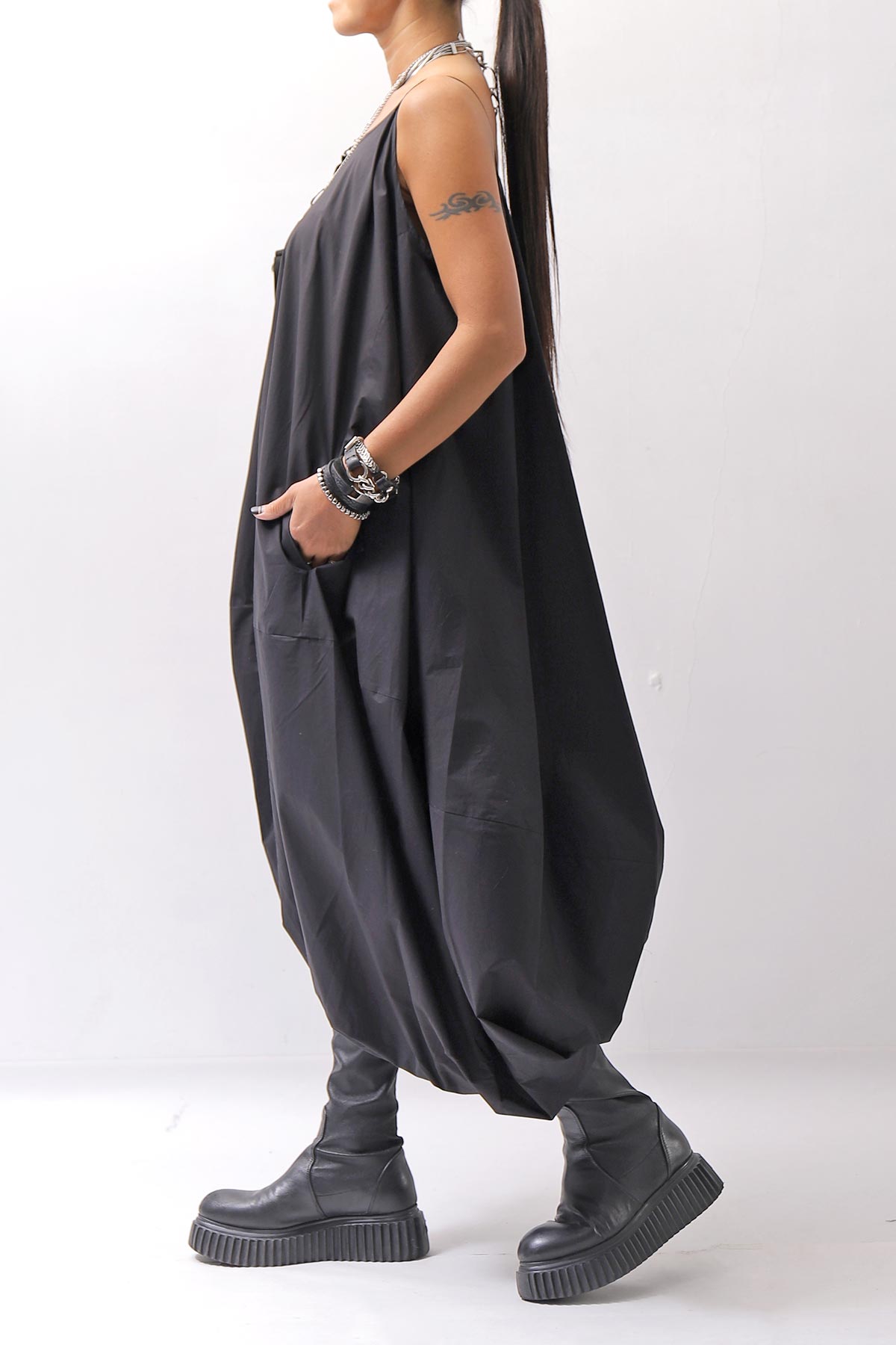 【RUNDHOLZ】 BALLOON OPEN SHIRT DRESS _BLACK