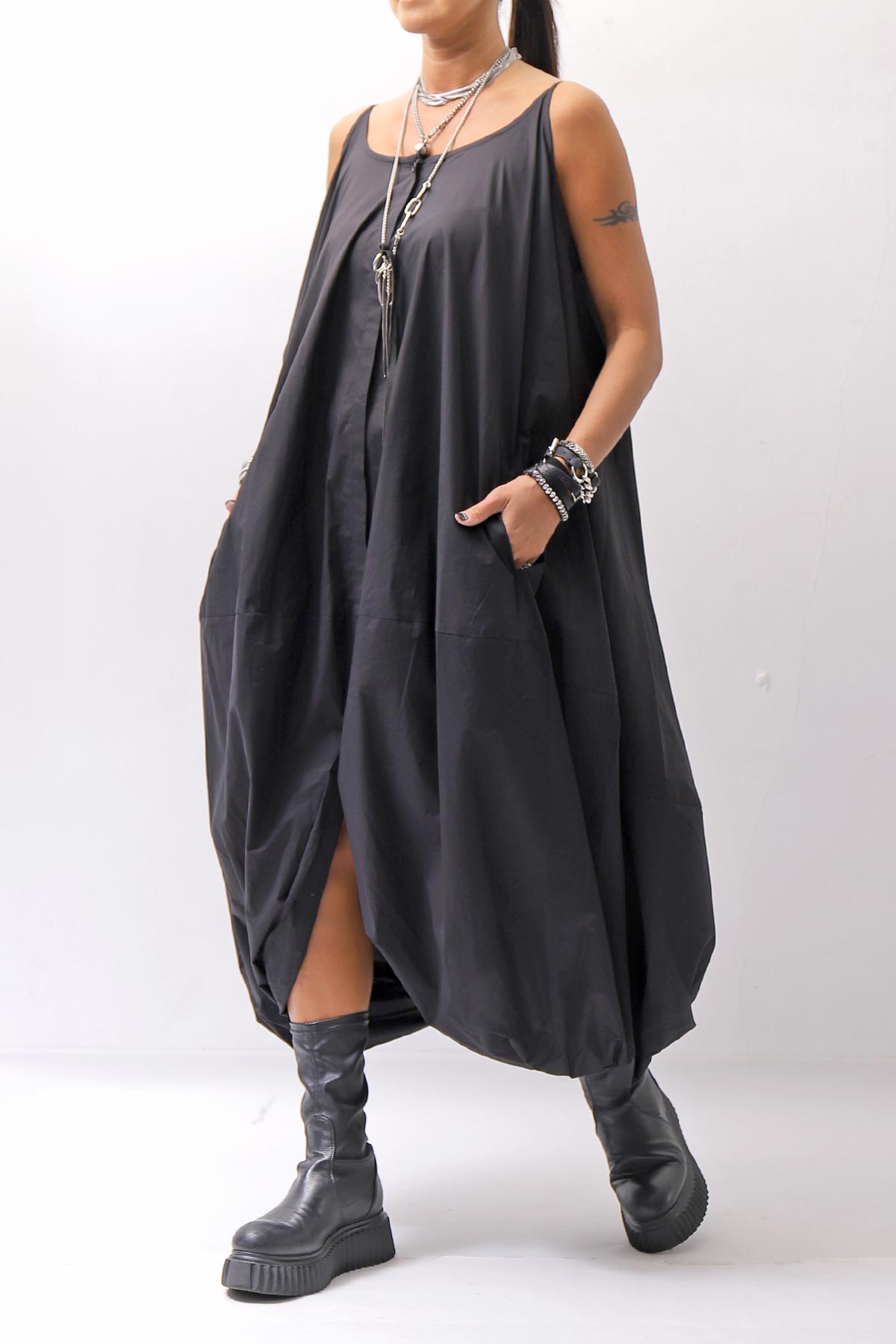 【RUNDHOLZ】 BALLOON OPEN SHIRT DRESS _BLACK
