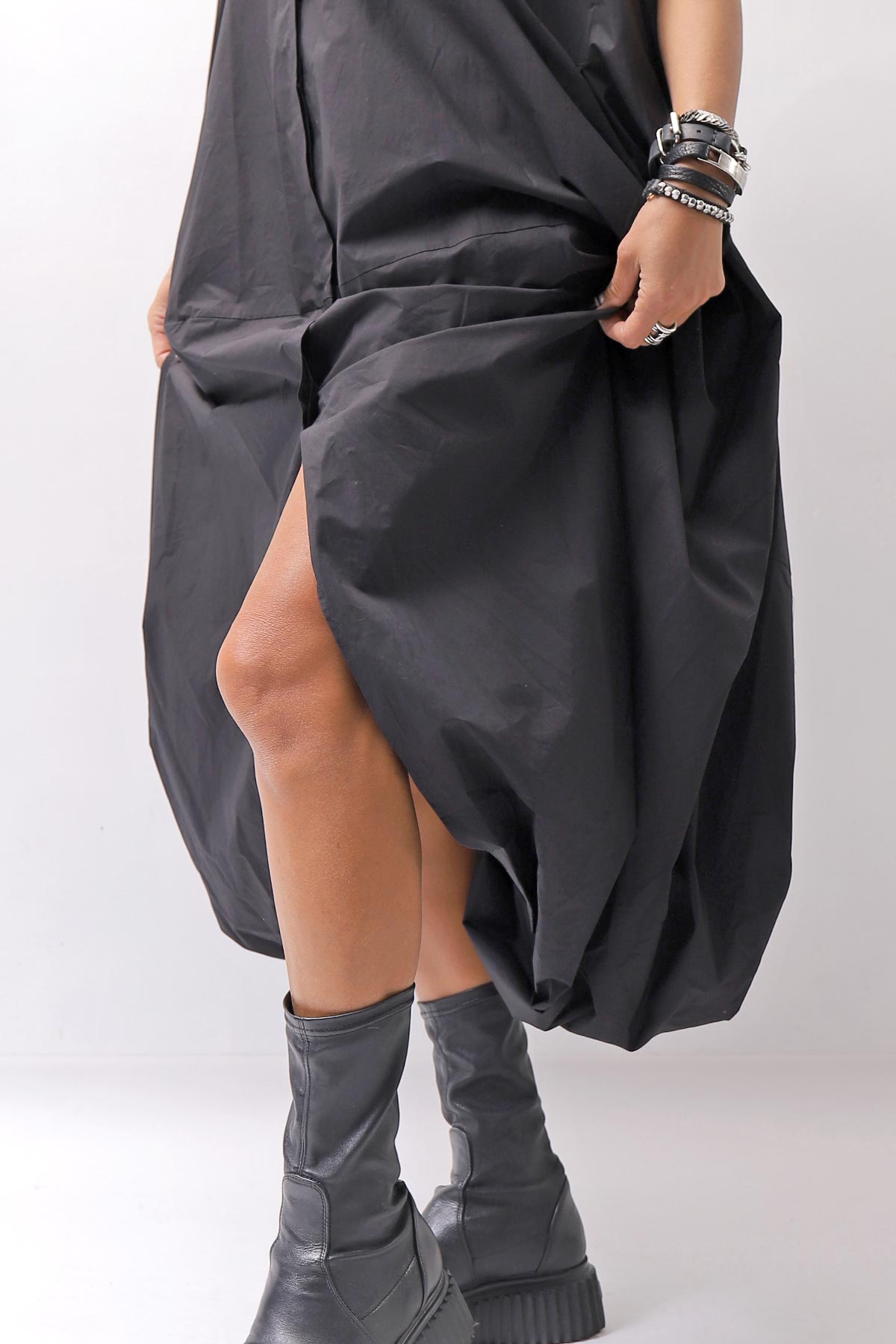 【RUNDHOLZ】 BALLOON OPEN SHIRT DRESS _BLACK