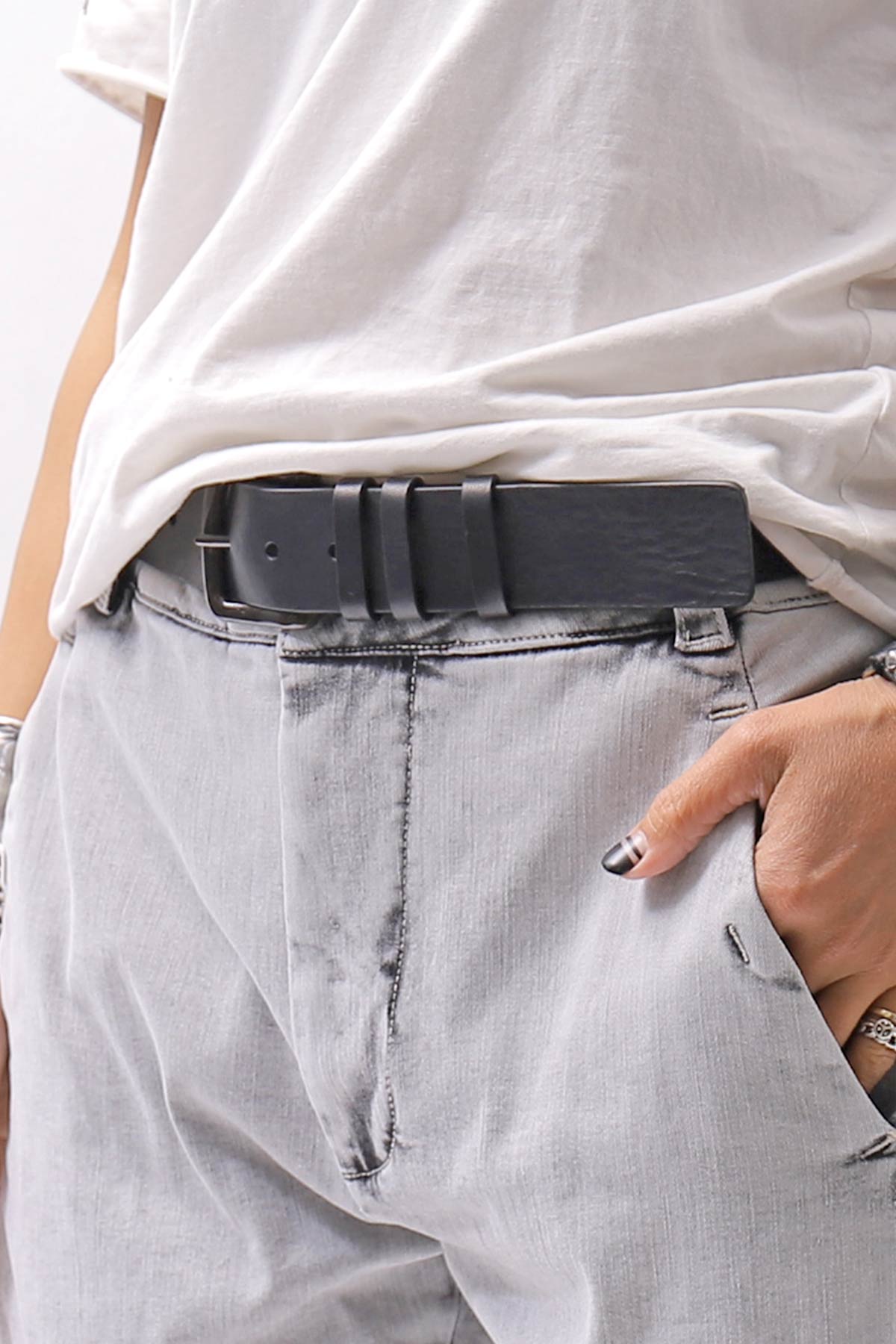 【RUNDHOLZ】 COW-HIDE LEATHER BELT _BLACK