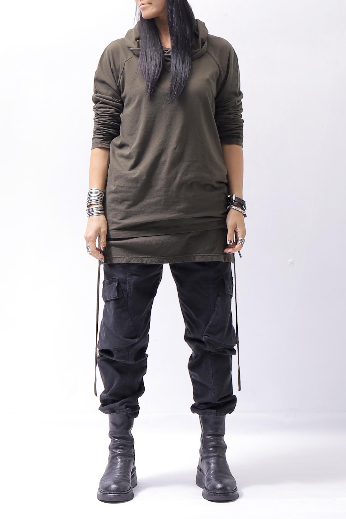 【Andrea Ya&#39;aqov】 UNISEX COTTON HOODIE TOP OPF61_OLIVE MILITARY