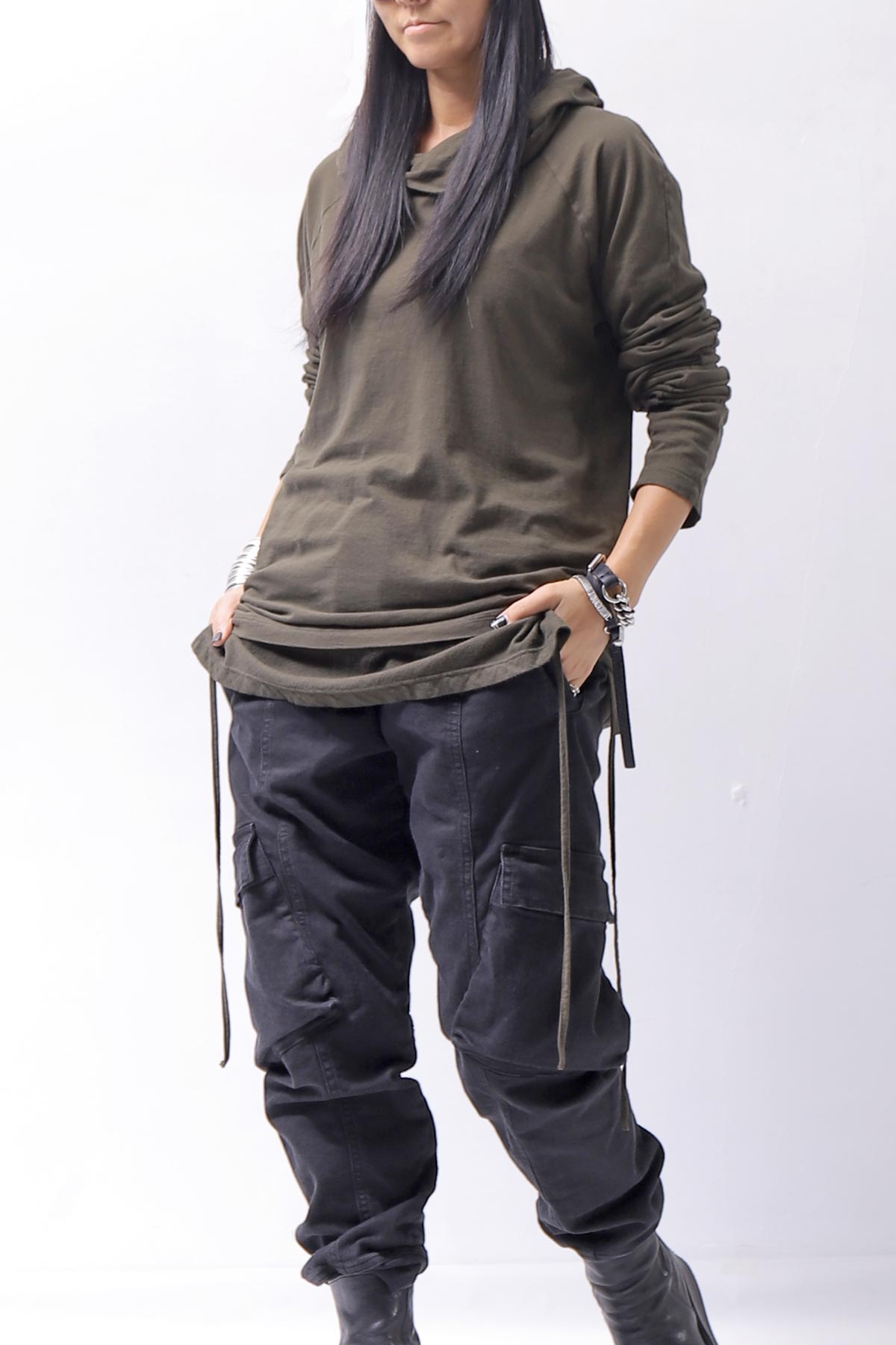 【Andrea Ya&#39;aqov】 UNISEX COTTON HOODIE TOP OPF61_OLIVE MILITARY