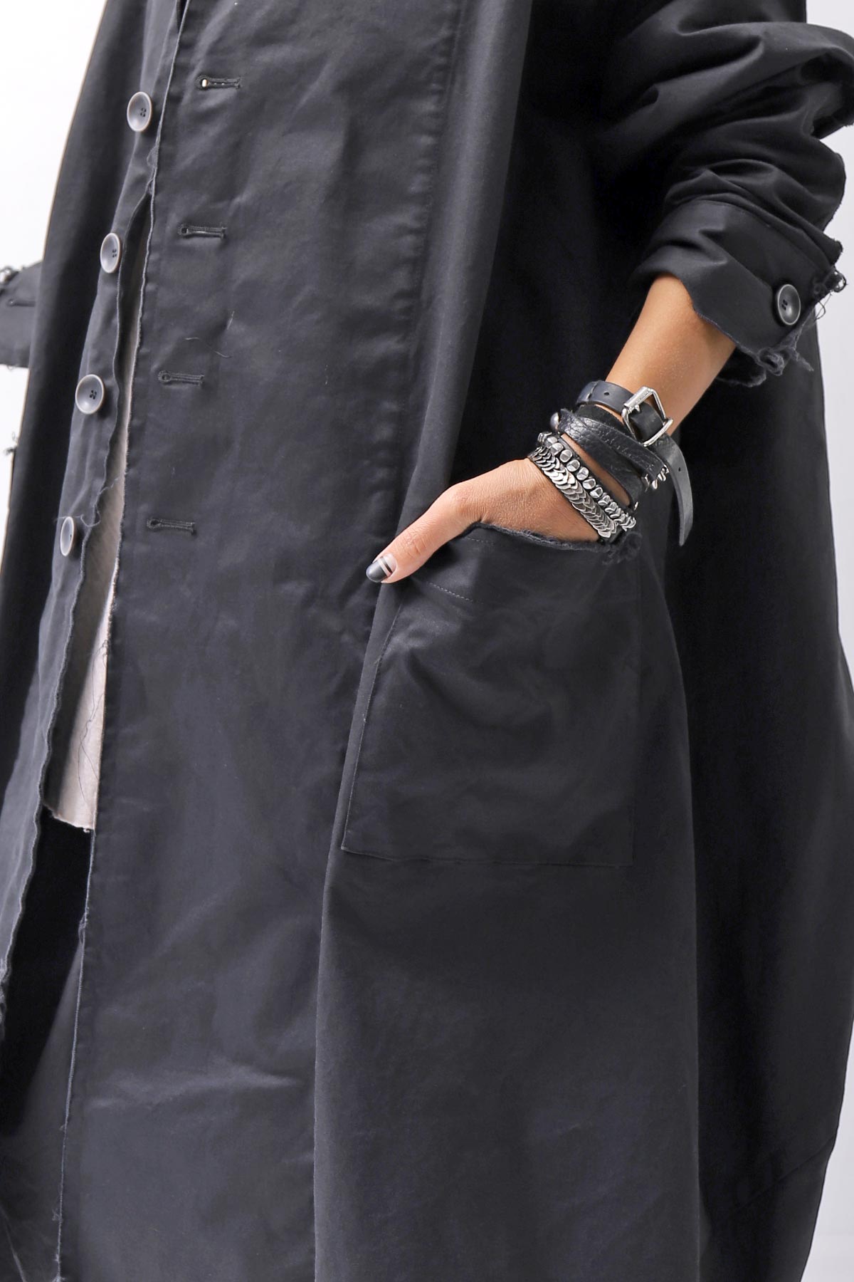 【bajra】 UNISEX TWILLED COTTON BACK DRAPE CARDIGAN COAT 160QB01LG_BLACK