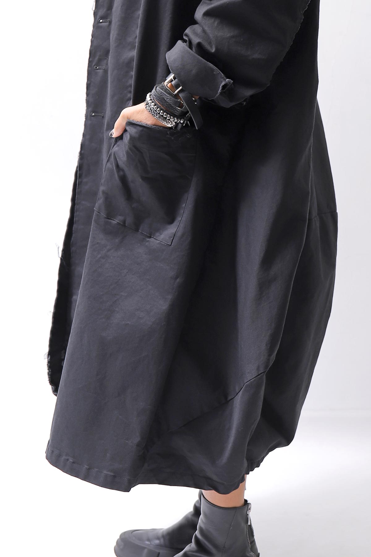 【bajra】 UNISEX TWILLED COTTON BACK DRAPE CARDIGAN COAT 160QB01LG_BLACK