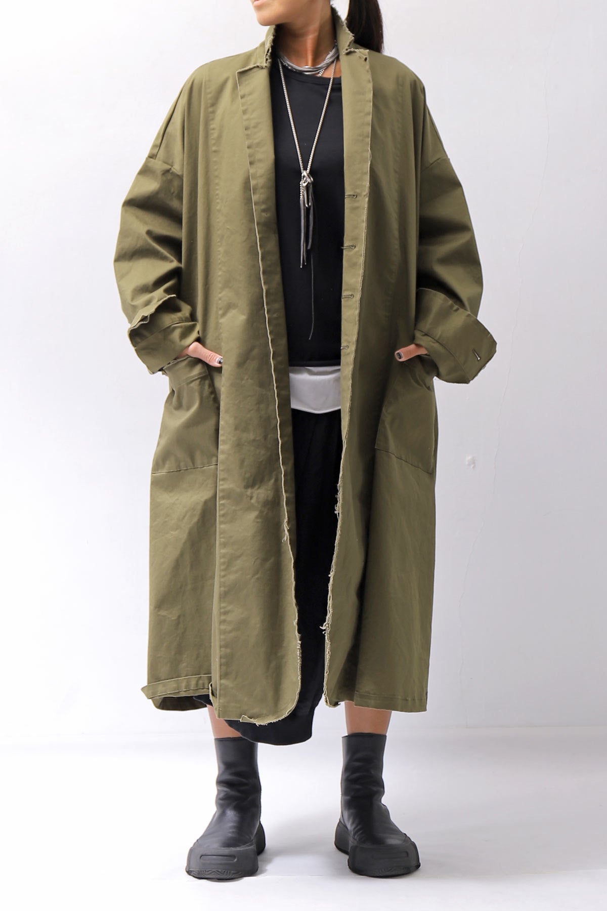【bajra】 UNISEX TWILLED COTTON BACK DRAPE CARDIGAN COAT 160QB01LG_KHAKI BROWN
