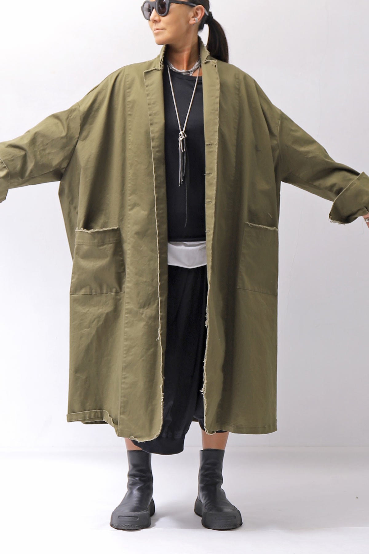 【bajra】 UNISEX TWILLED COTTON BACK DRAPE CARDIGAN COAT 160QB01LG_KHAKI BROWN