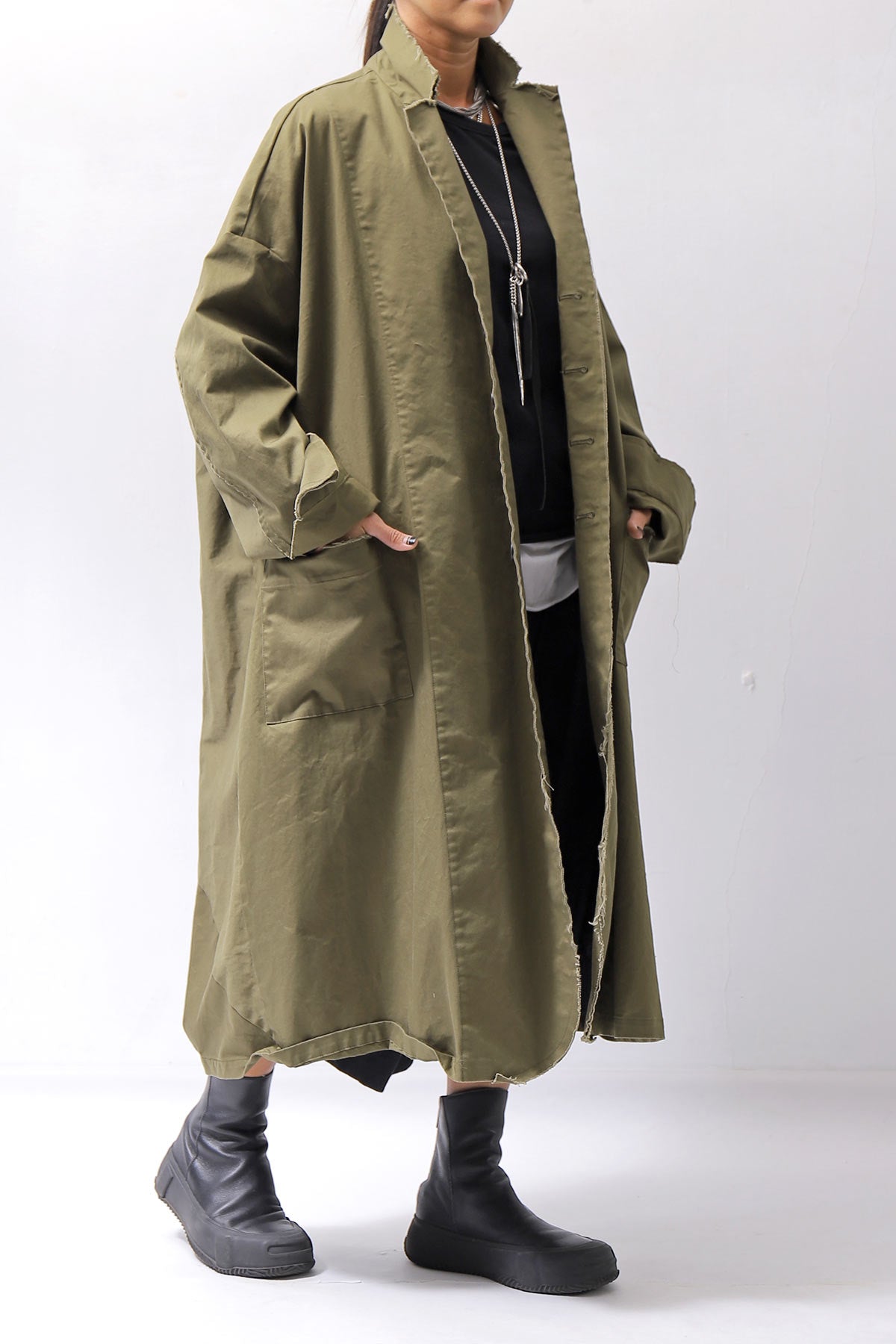 【bajra】 UNISEX TWILLED COTTON BACK DRAPE CARDIGAN COAT 160QB01LG_KHAKI BROWN