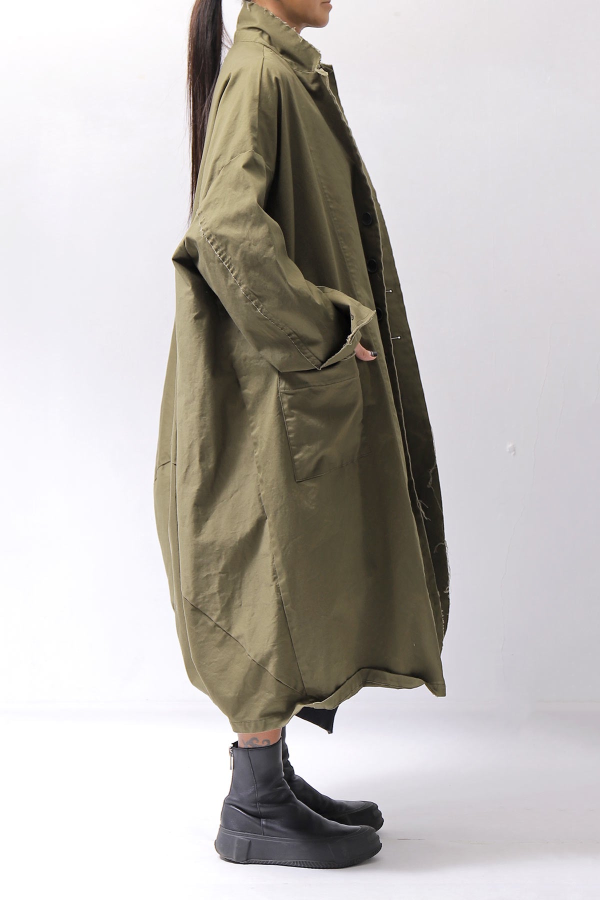 【bajra】 UNISEX TWILLED COTTON BACK DRAPE CARDIGAN COAT 160QB01LG_KHAKI BROWN
