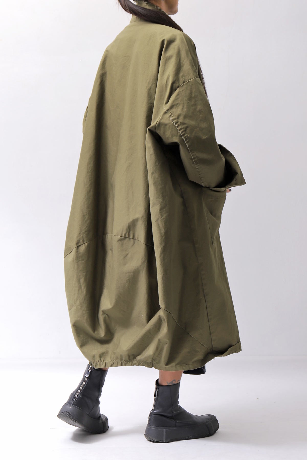 【bajra】 UNISEX TWILLED COTTON BACK DRAPE CARDIGAN COAT 160QB01LG_KHAKI BROWN
